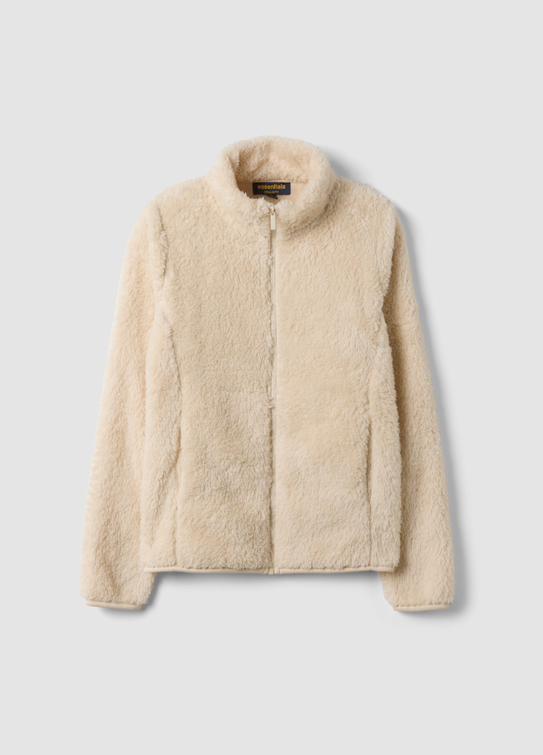 White crew-neck sweatshirt with zip, regular fit