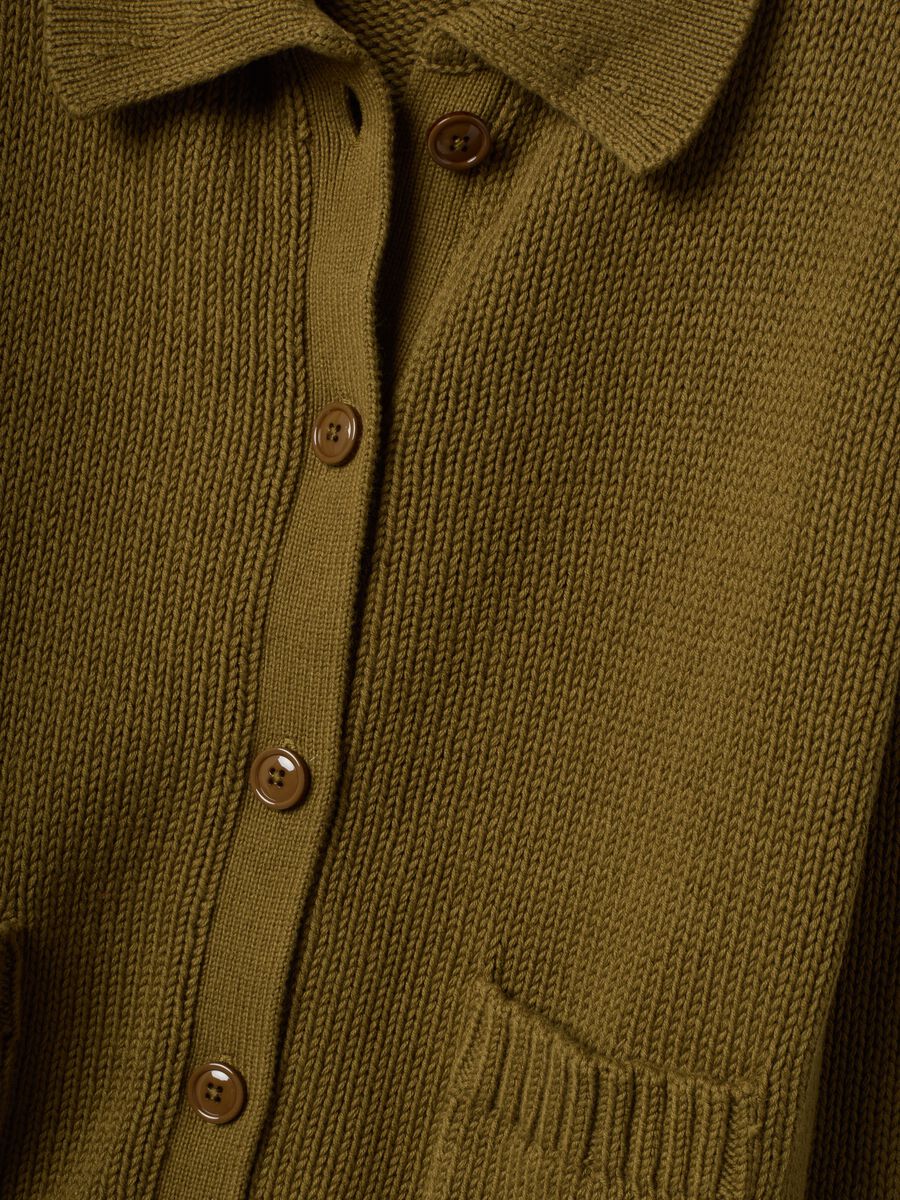 Cardigan verde in puro cotone con bottoni regular fit_5