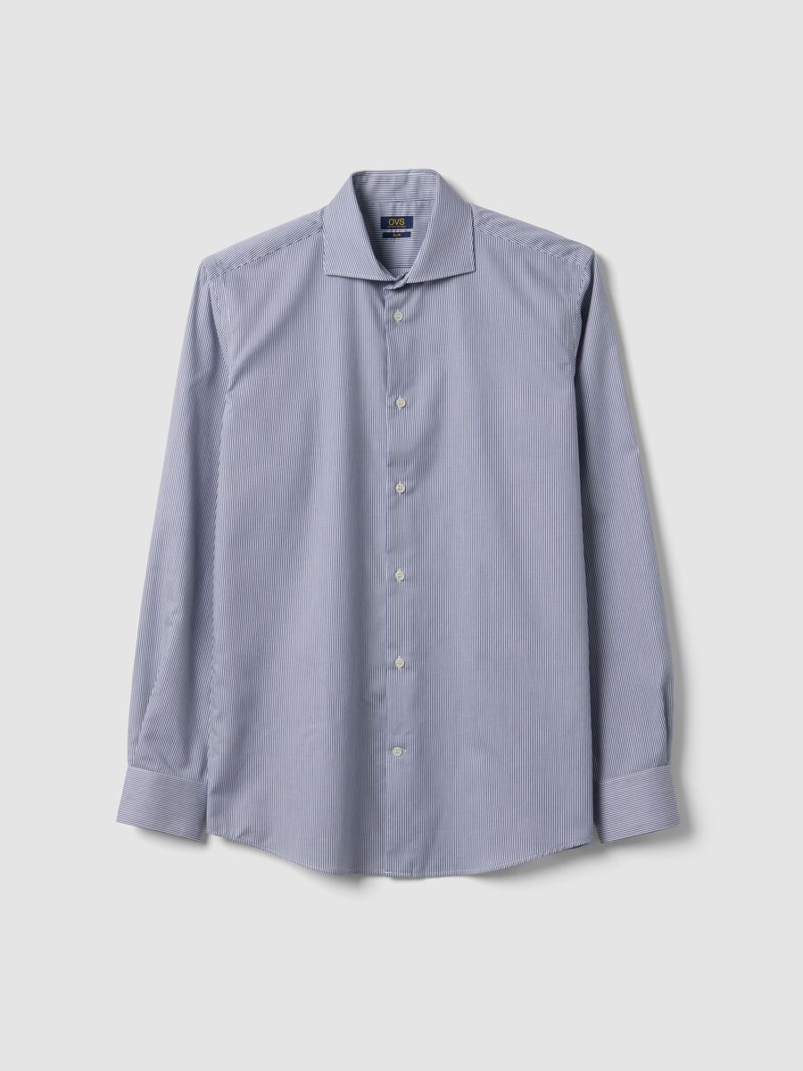 Blue pure cotton striped shirt with French collar, slim fit, non-iron_4