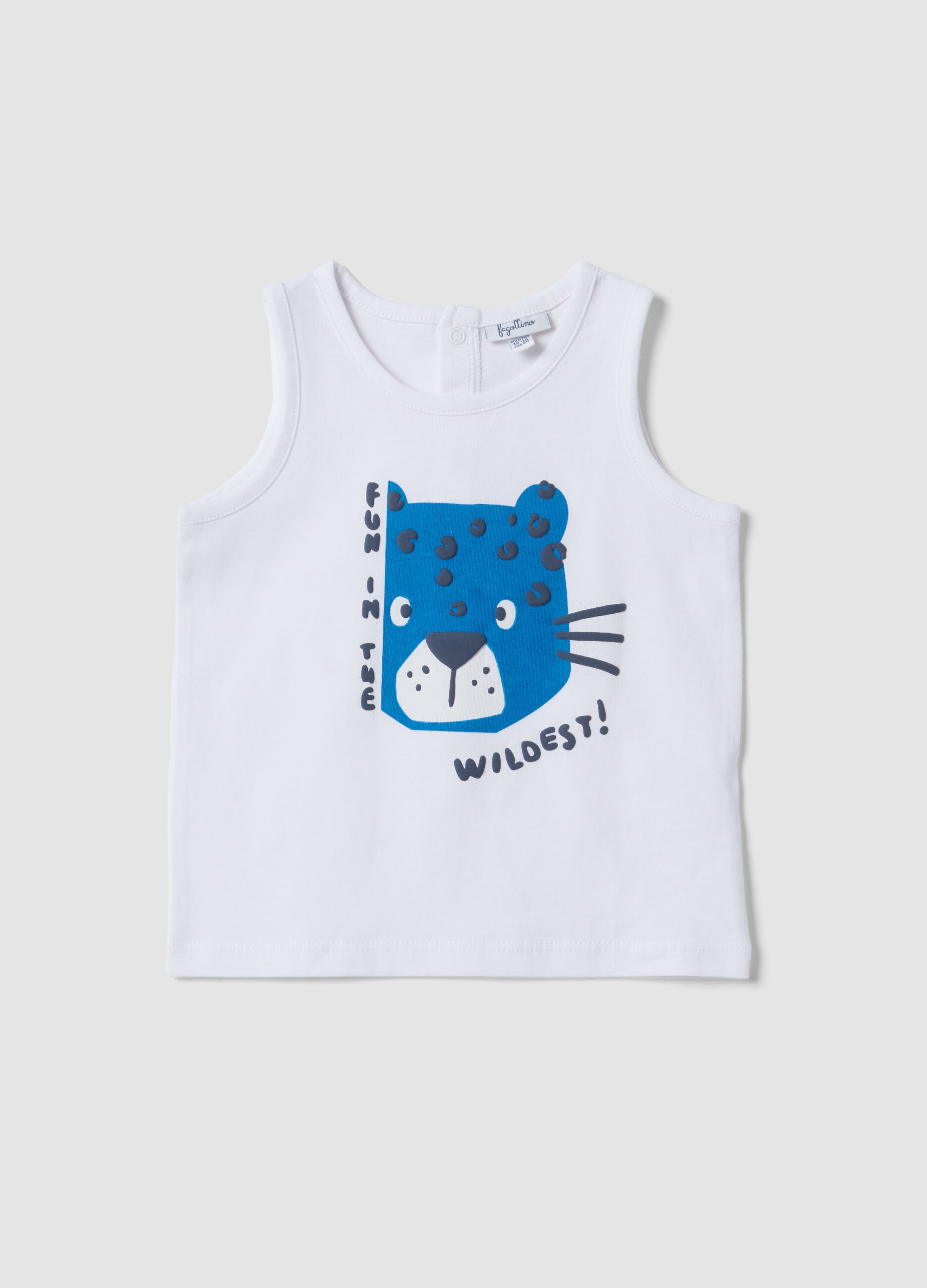 White pure cotton vest with print