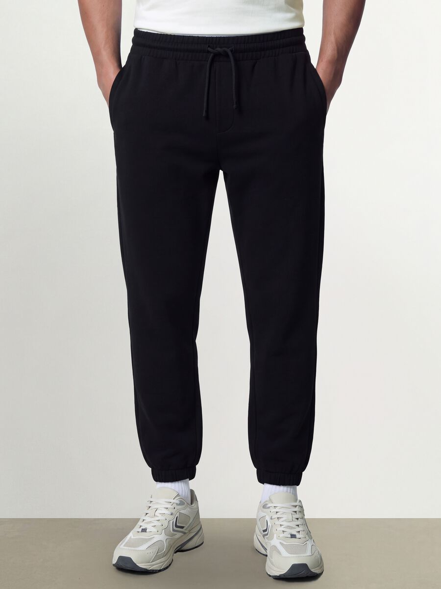 Black cotton-blend joggers, regular fit_1
