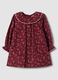 Burgundy red floral pure cotton crew-neck dress, regular fit_0