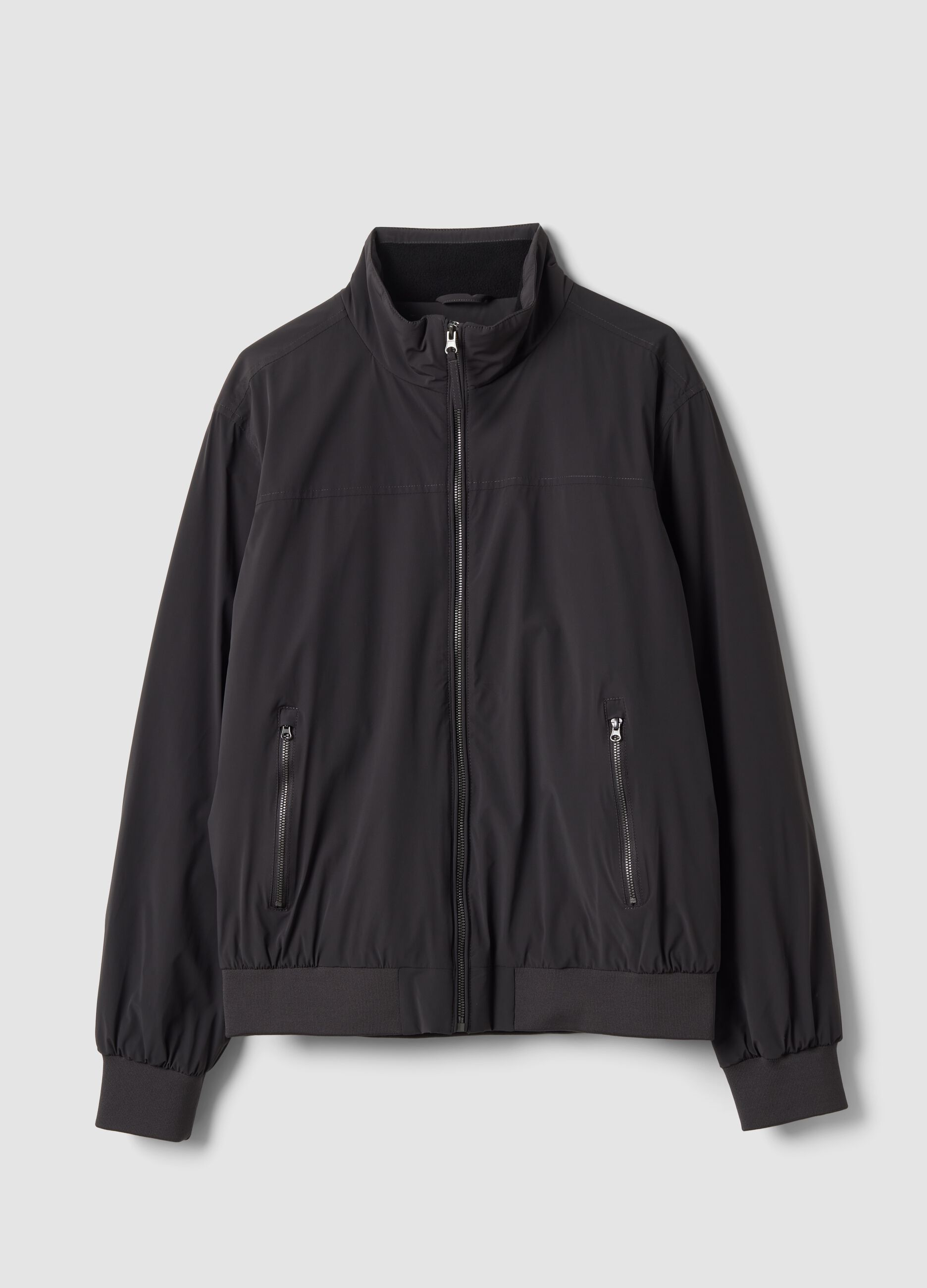 Black stretch-fabric jacket with zip