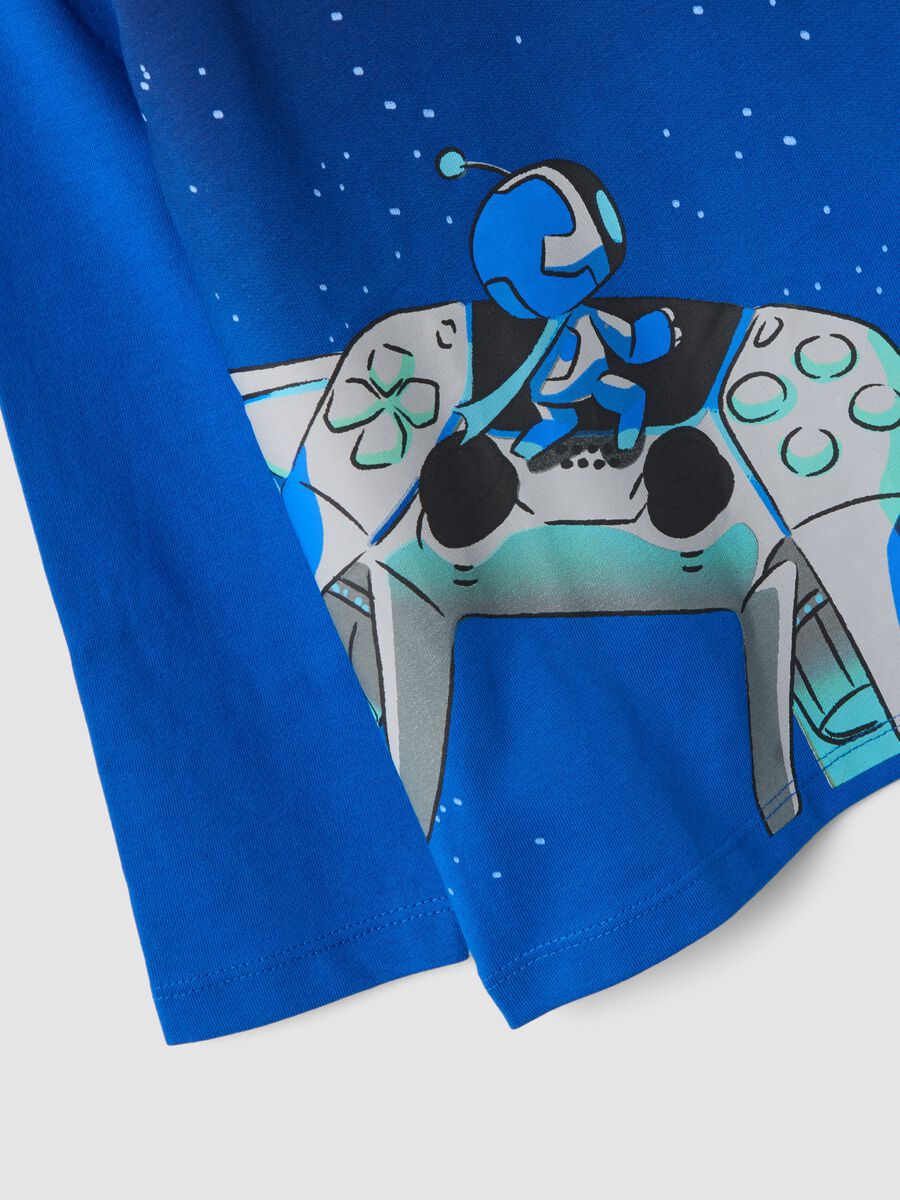Blue pure cotton Astro Bot print T-shirt, relaxed fit_3