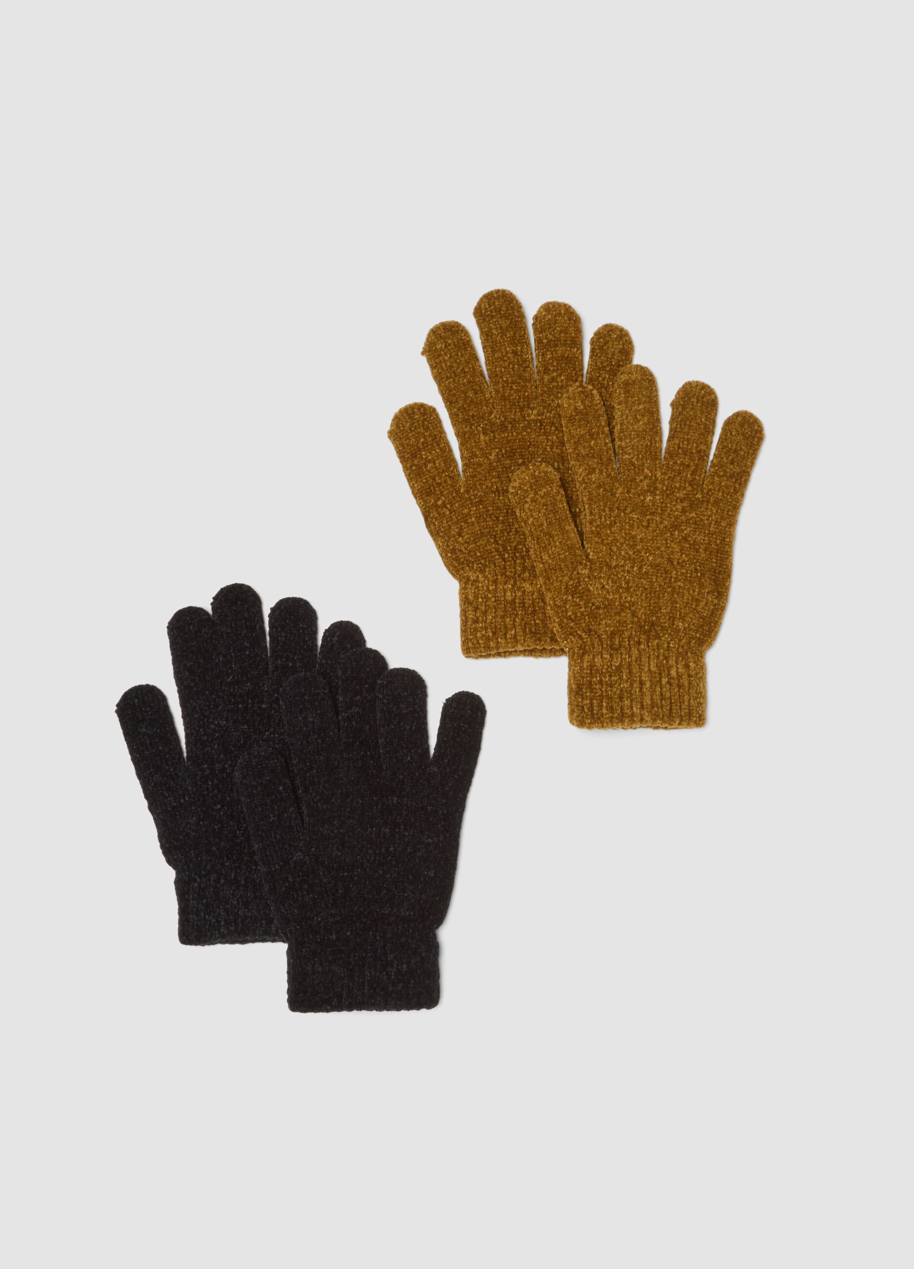 2-pack black and camel stretch-fabric gloves