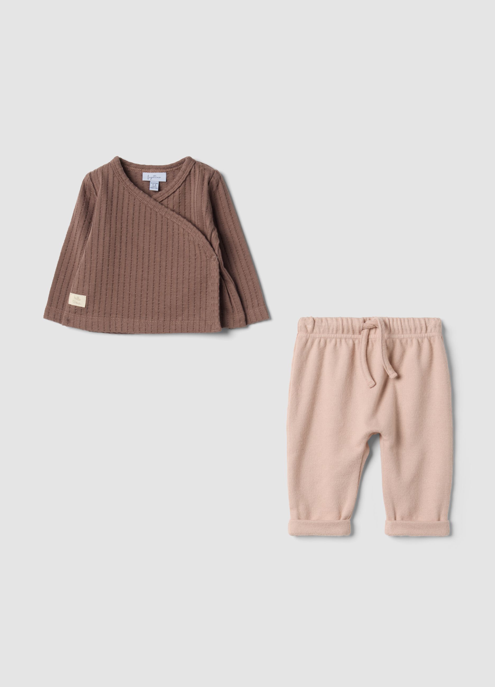 Brown ribbed set in pure organic cotton