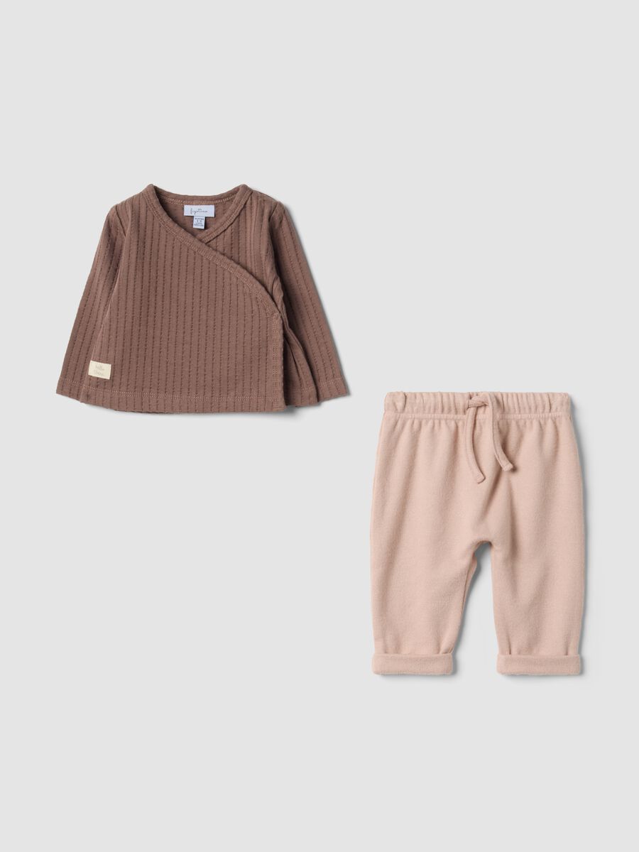 Brown ribbed set in pure organic cotton_0