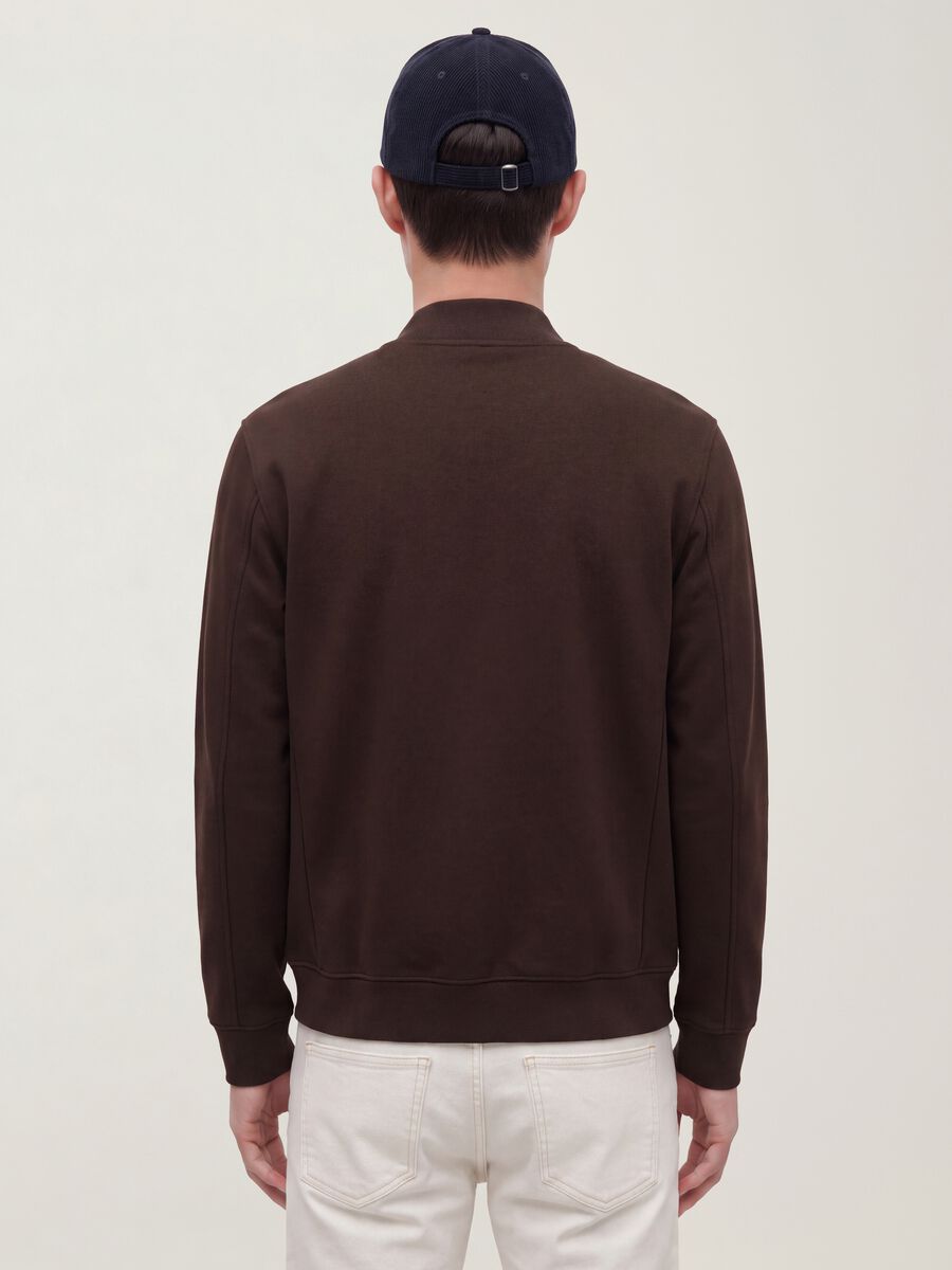 Brown full-zip sweatshirt in stretch piqu&eacute; with ribbed collar_3