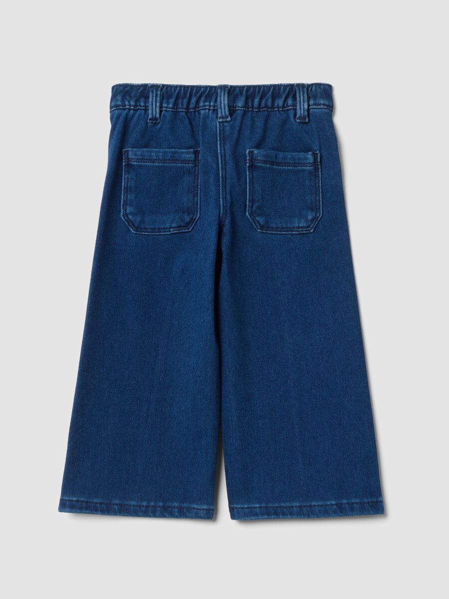 Jeans blu scuro wide leg in cotone elasticizzato_1