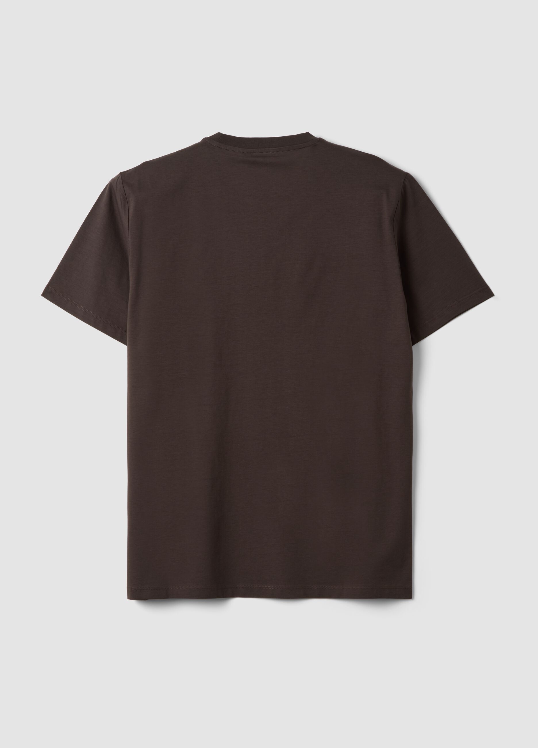 Brown mercerised pure cotton regular-fit crew-neck T-shirt