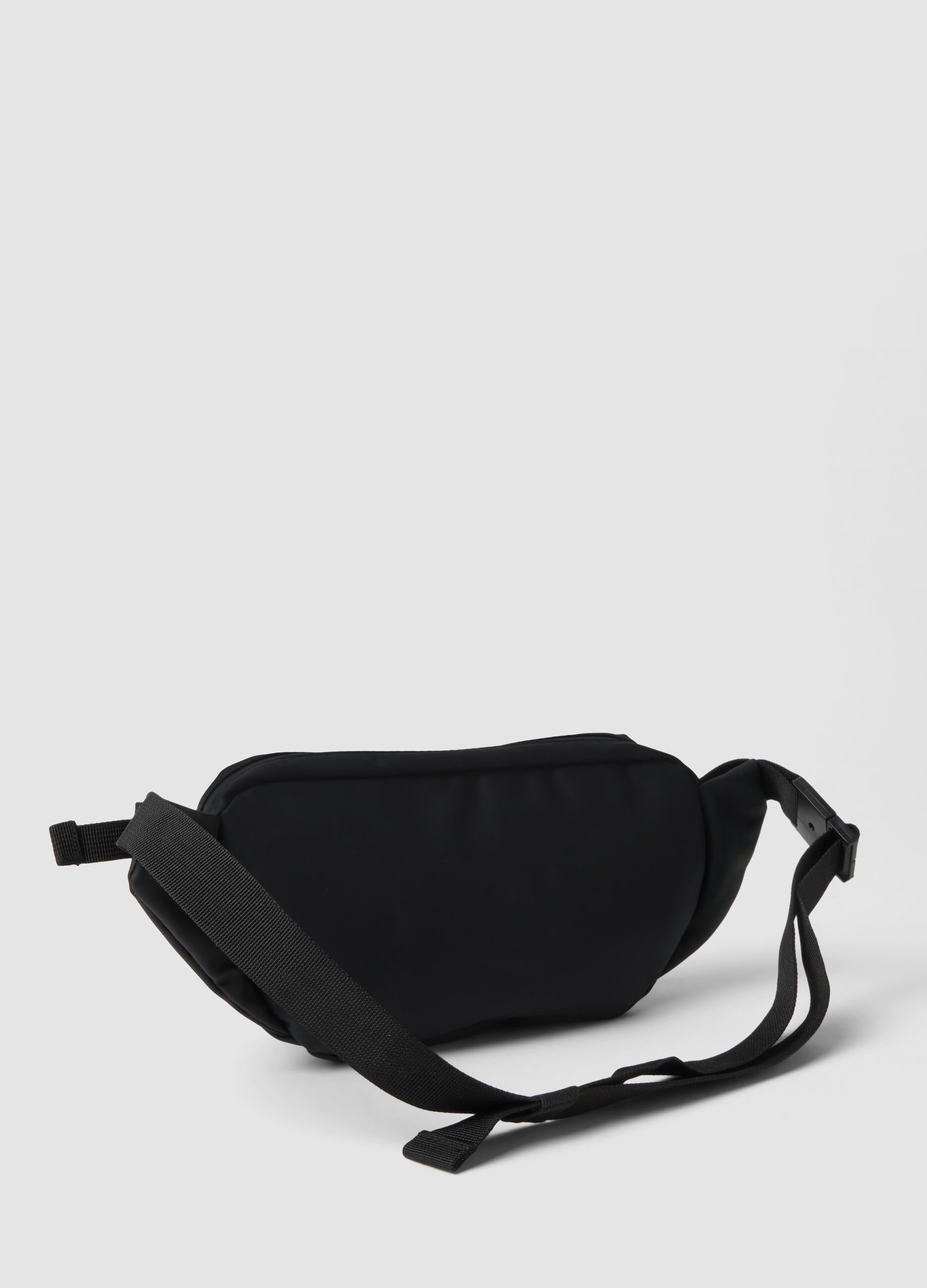 Black water-repellent bum bag with zipped pockets and adjustable belt