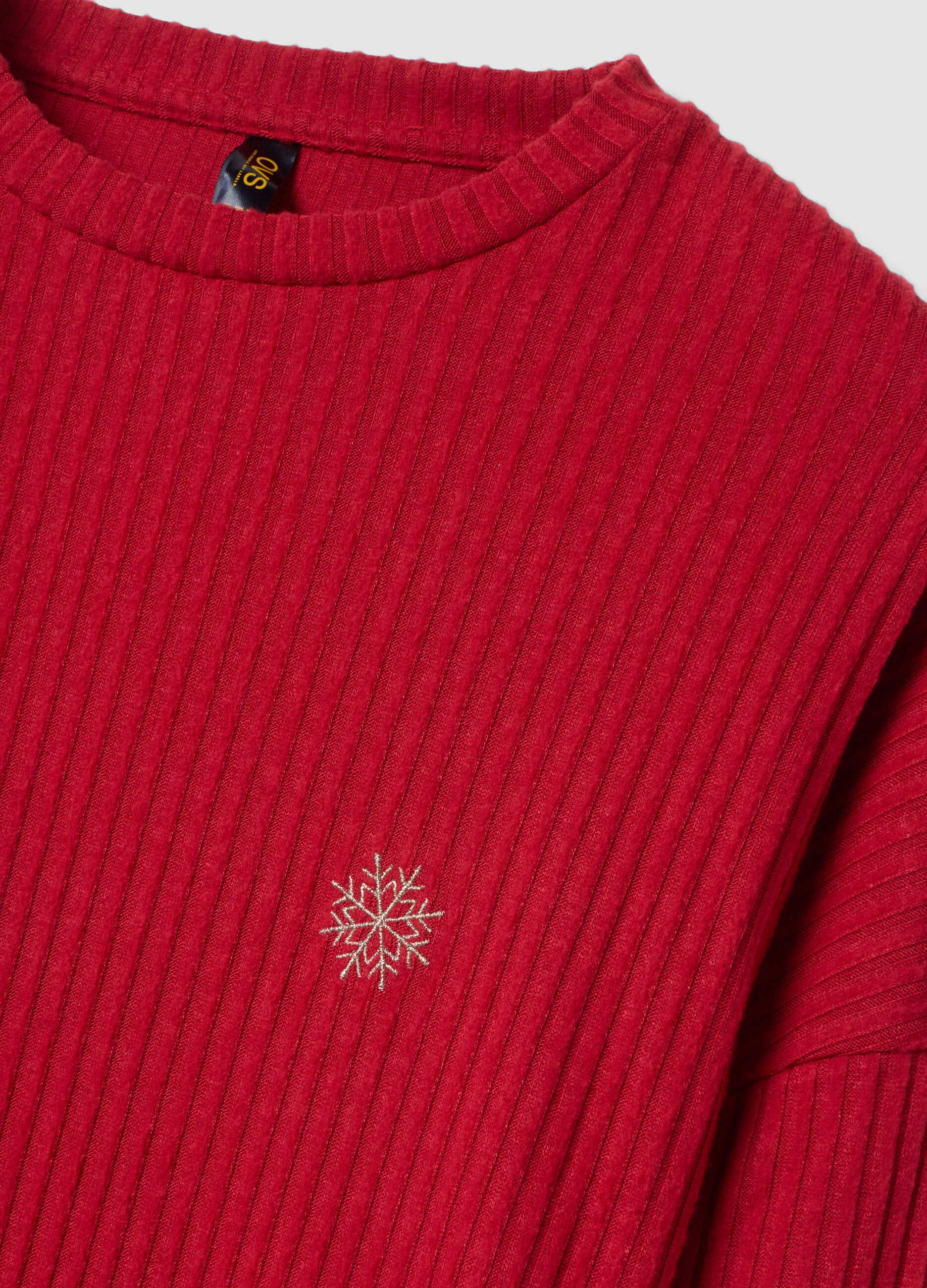 Maglia pigiama rossa in misto viscosa elasticizzata a costine regular fit