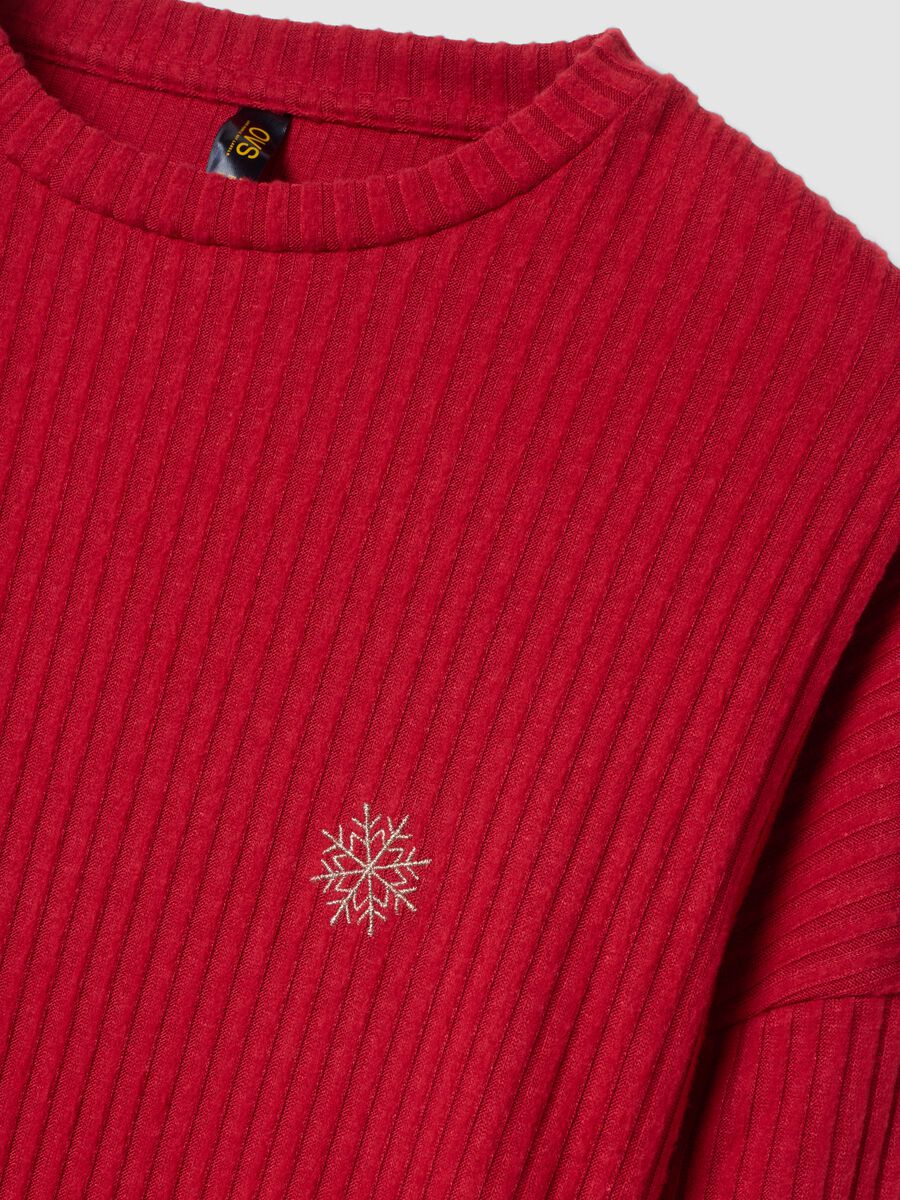 Maglia pigiama rossa in misto viscosa elasticizzata a costine regular fit_1