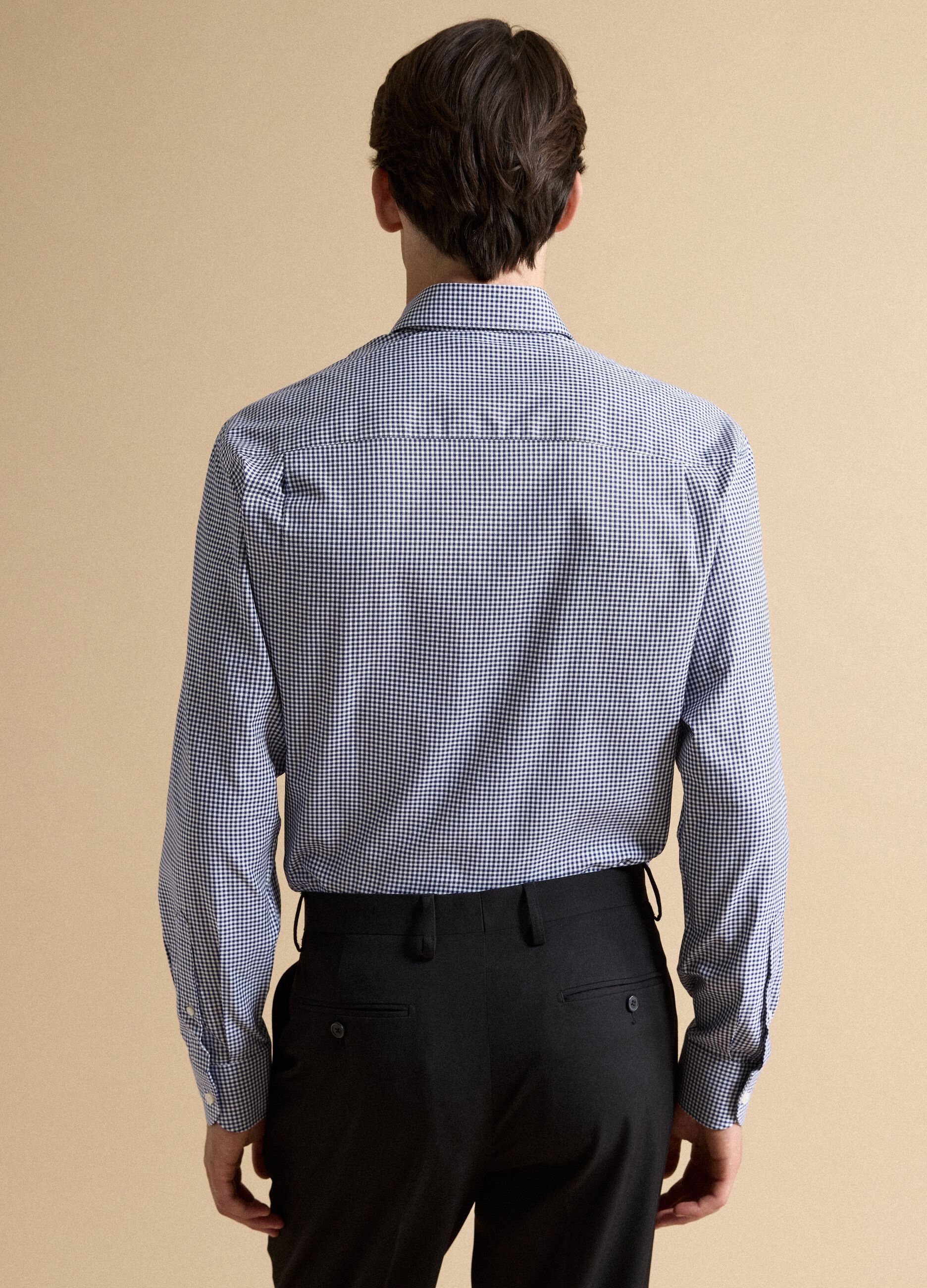 Blue cotton oxford checked shirt, regular fit