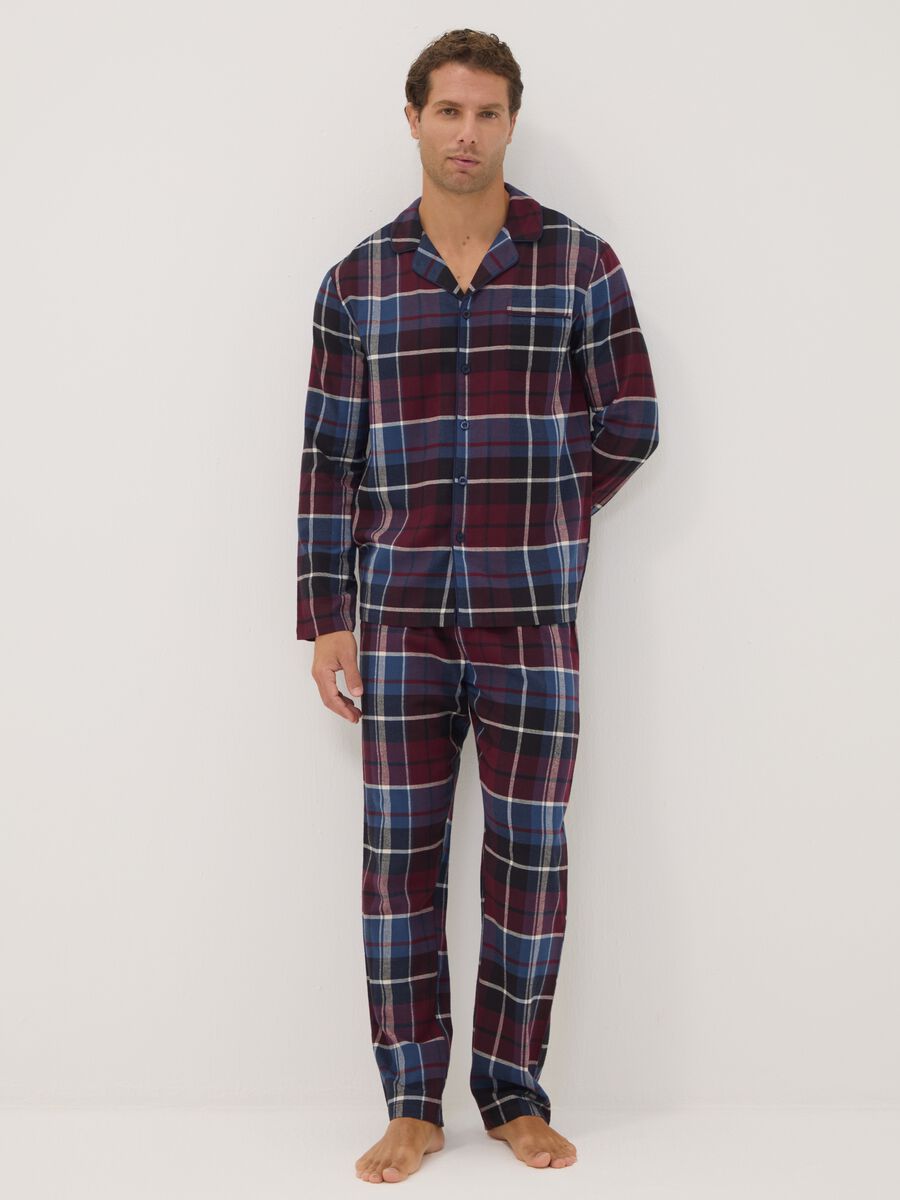 Red and blue regular-fit pyjamas in pure organic cotton flannel_0