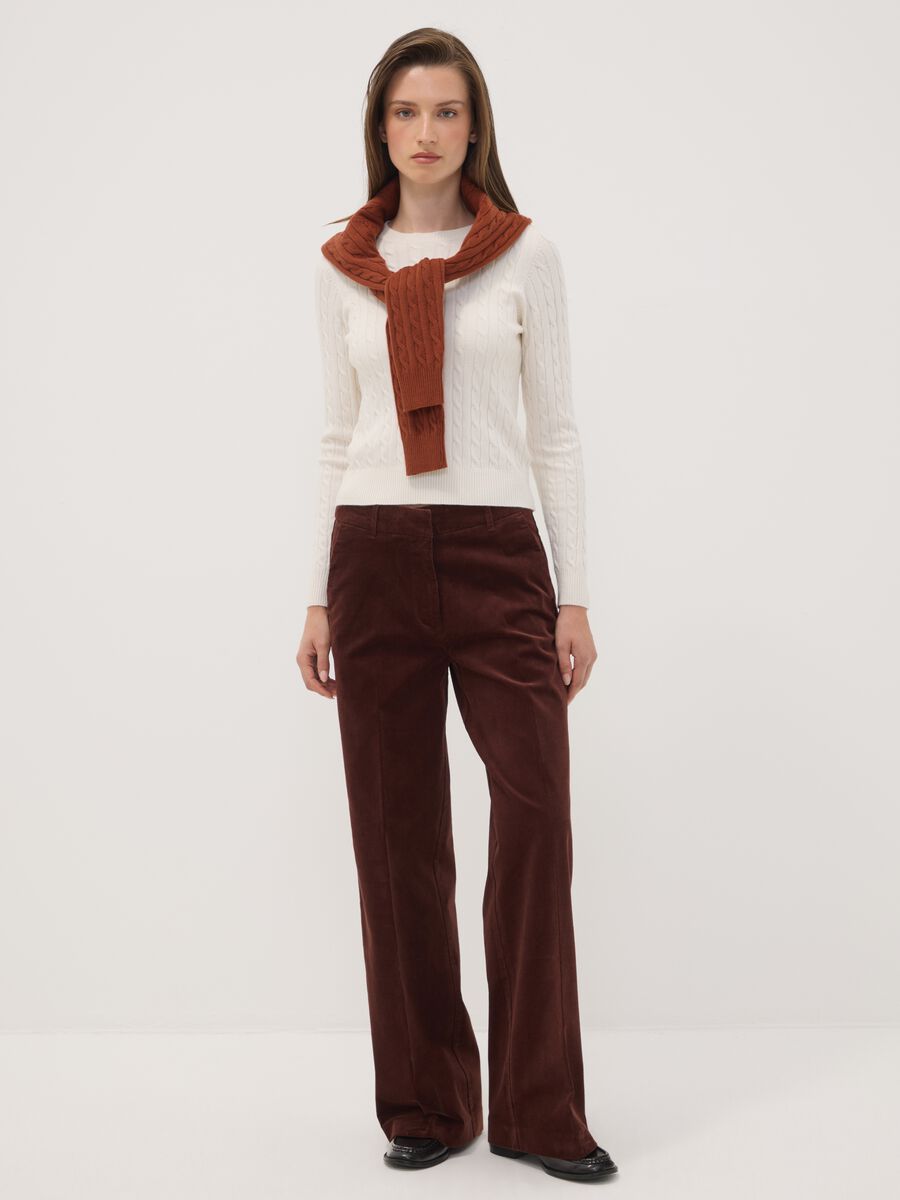 بنطال The Iconic Pants بني من قطن مطاطي مضلّع بقصّة مستقيمة_0