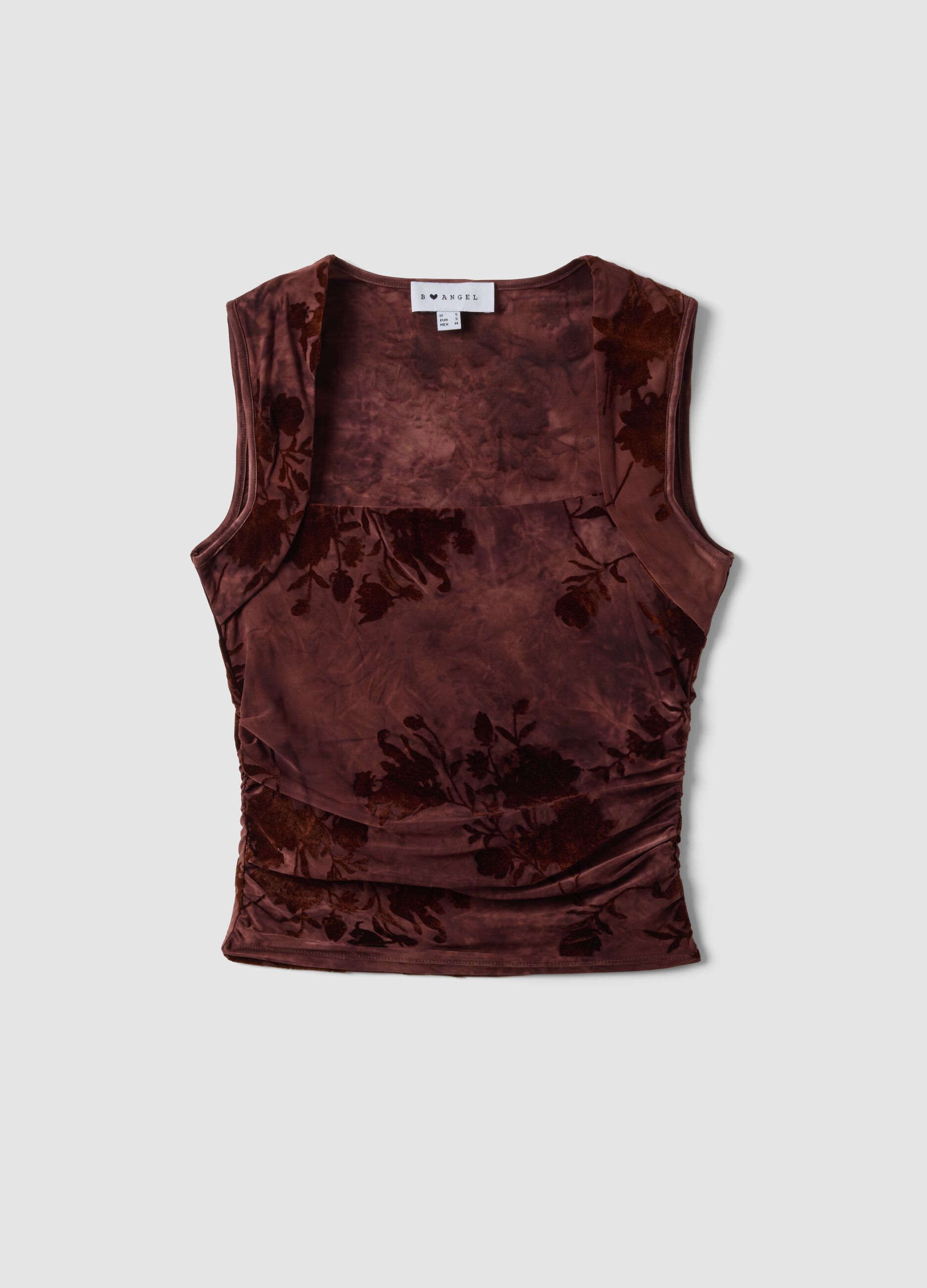 Red fitted stretch top with floral print