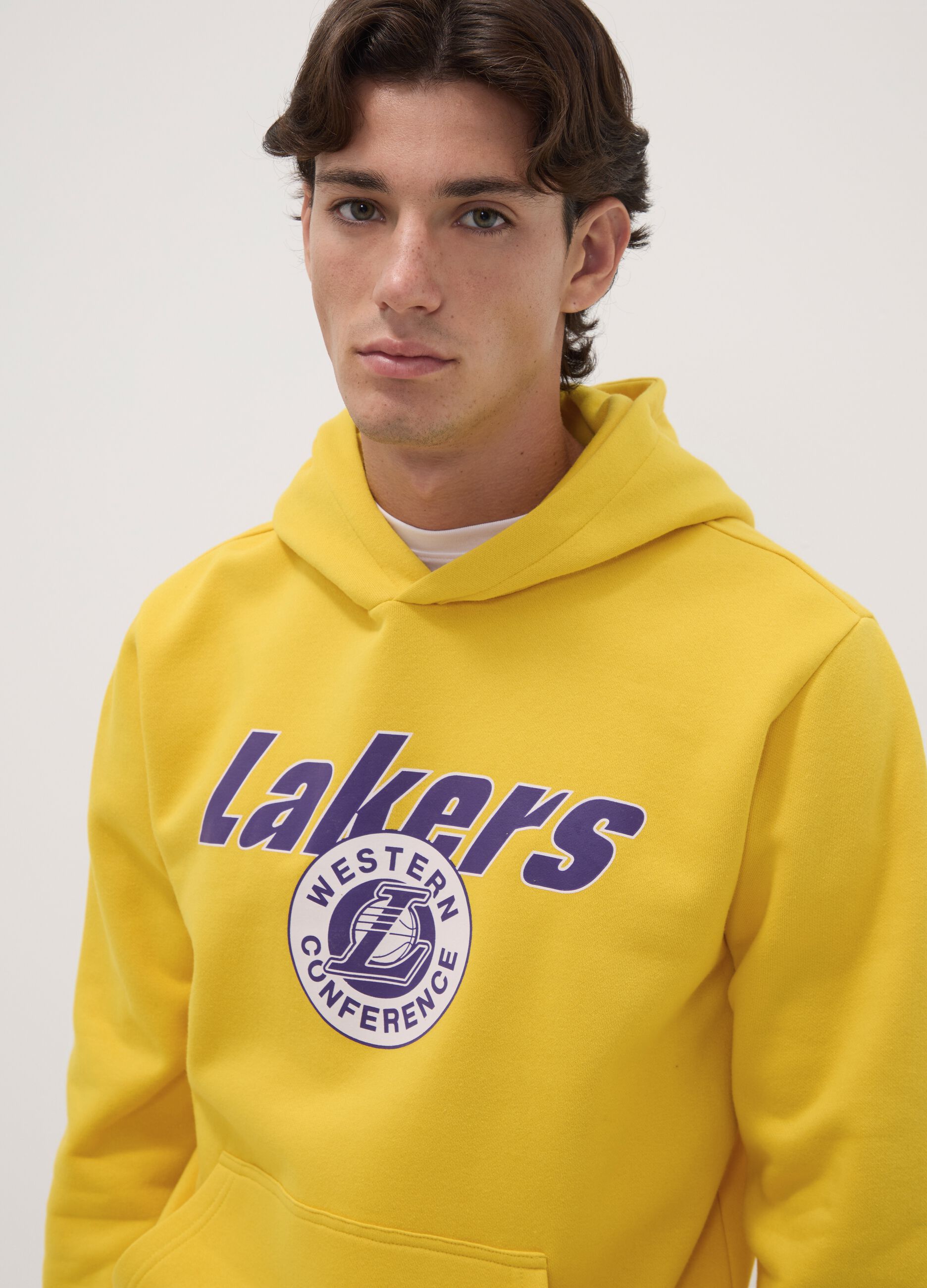 Yellow cotton-blend hoodie with Lakers print