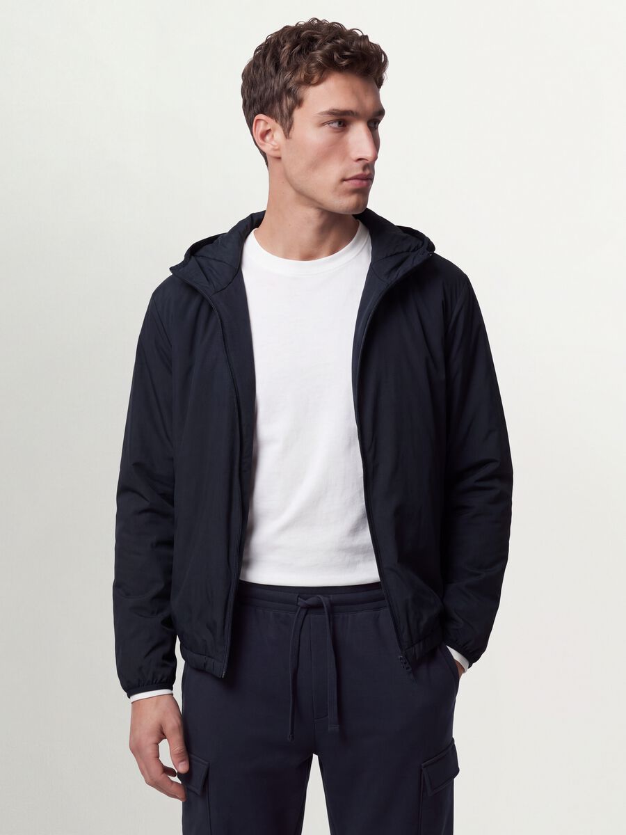 Navy blue hooded jacket with zip_0