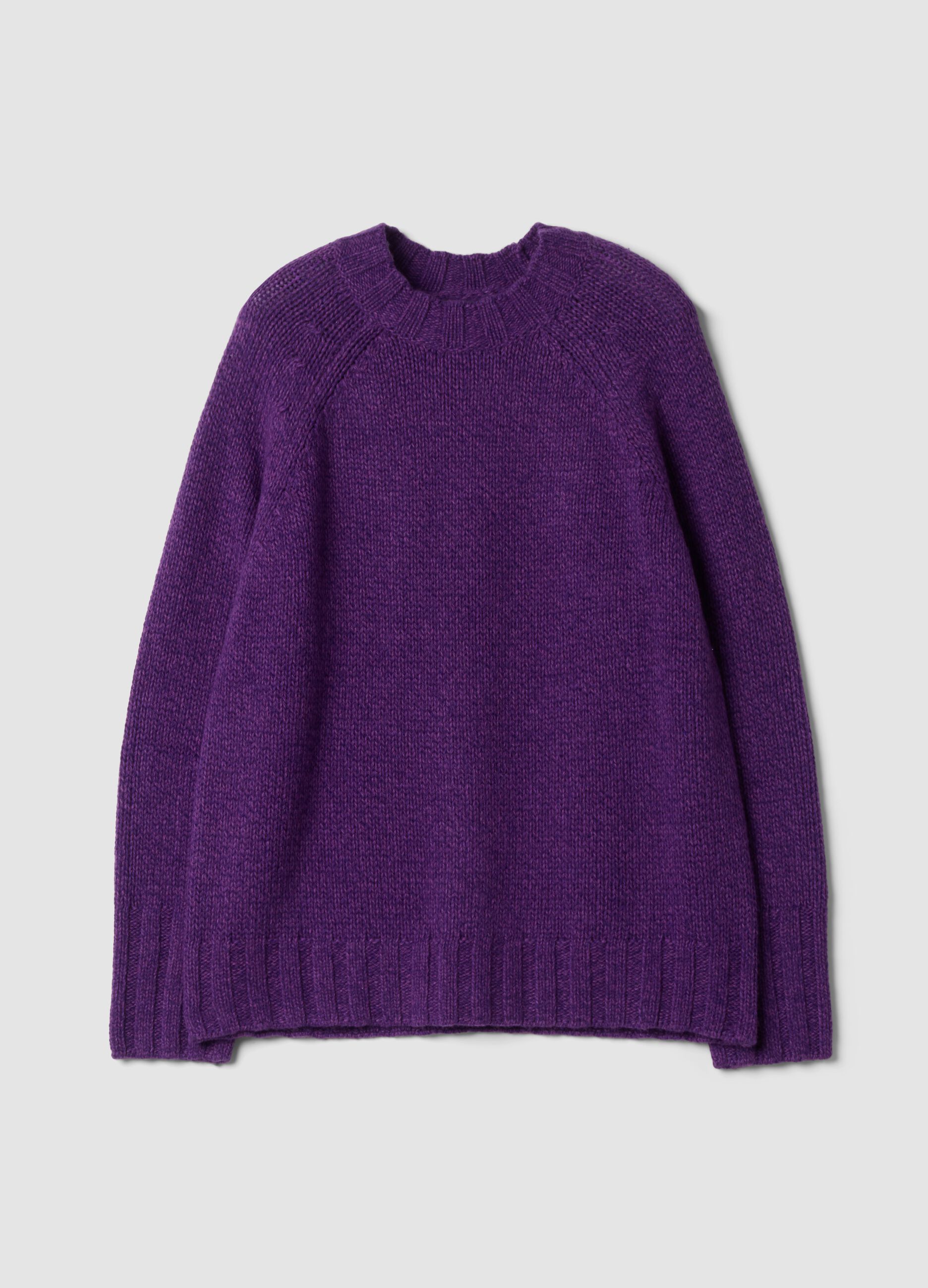 Maglia viola girocollo in misto lana