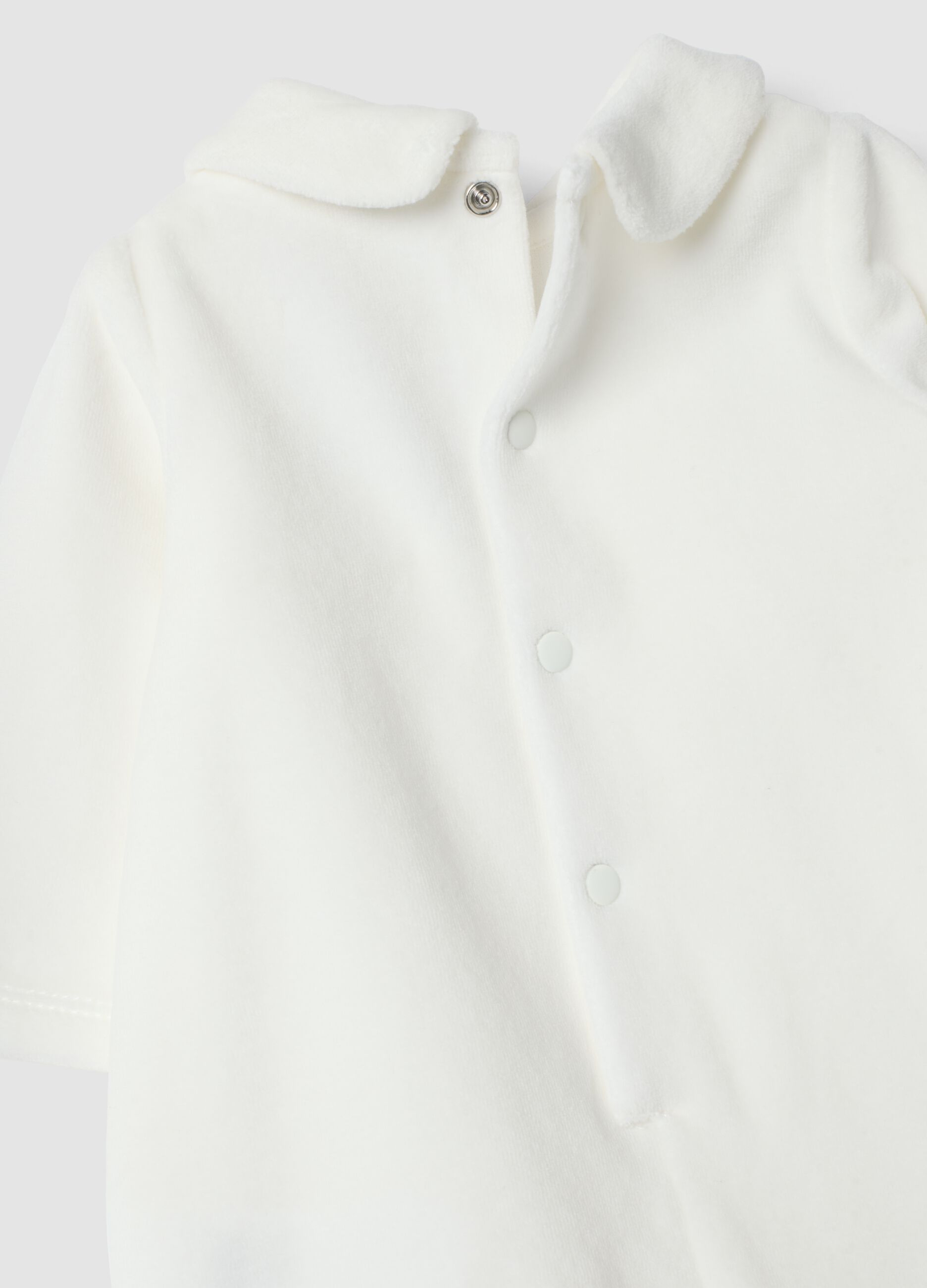 Off-white organic cotton blend sleepsuit with collar