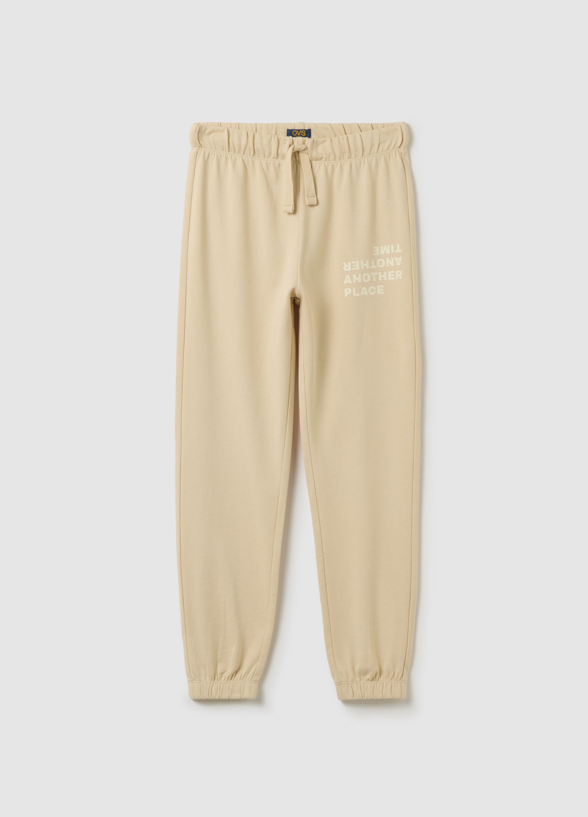 Boys' regular fit beige pure cotton trousers
