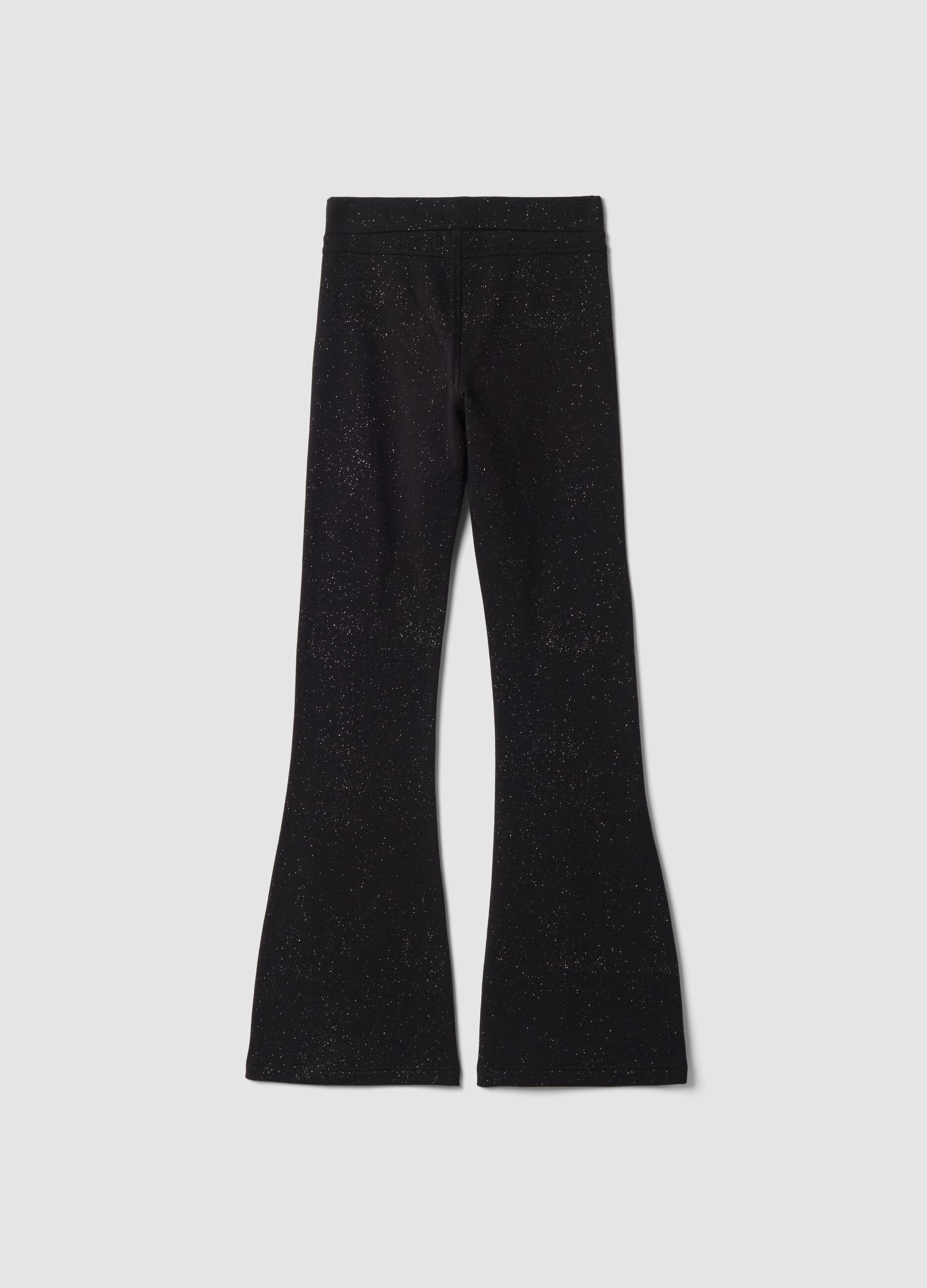 Black flared stretch-cotton trousers with glitter print