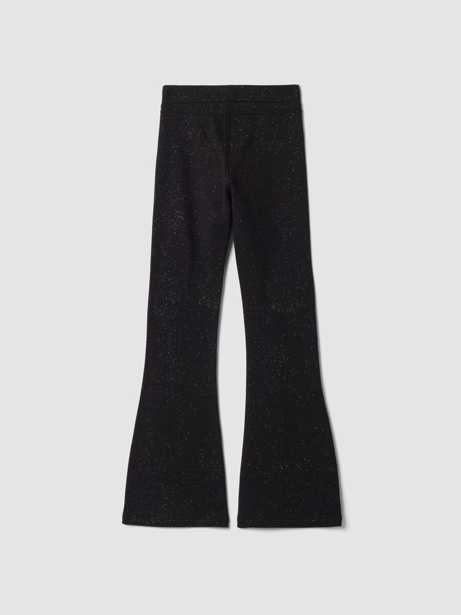 Black flared stretch-cotton trousers with glitter print_1