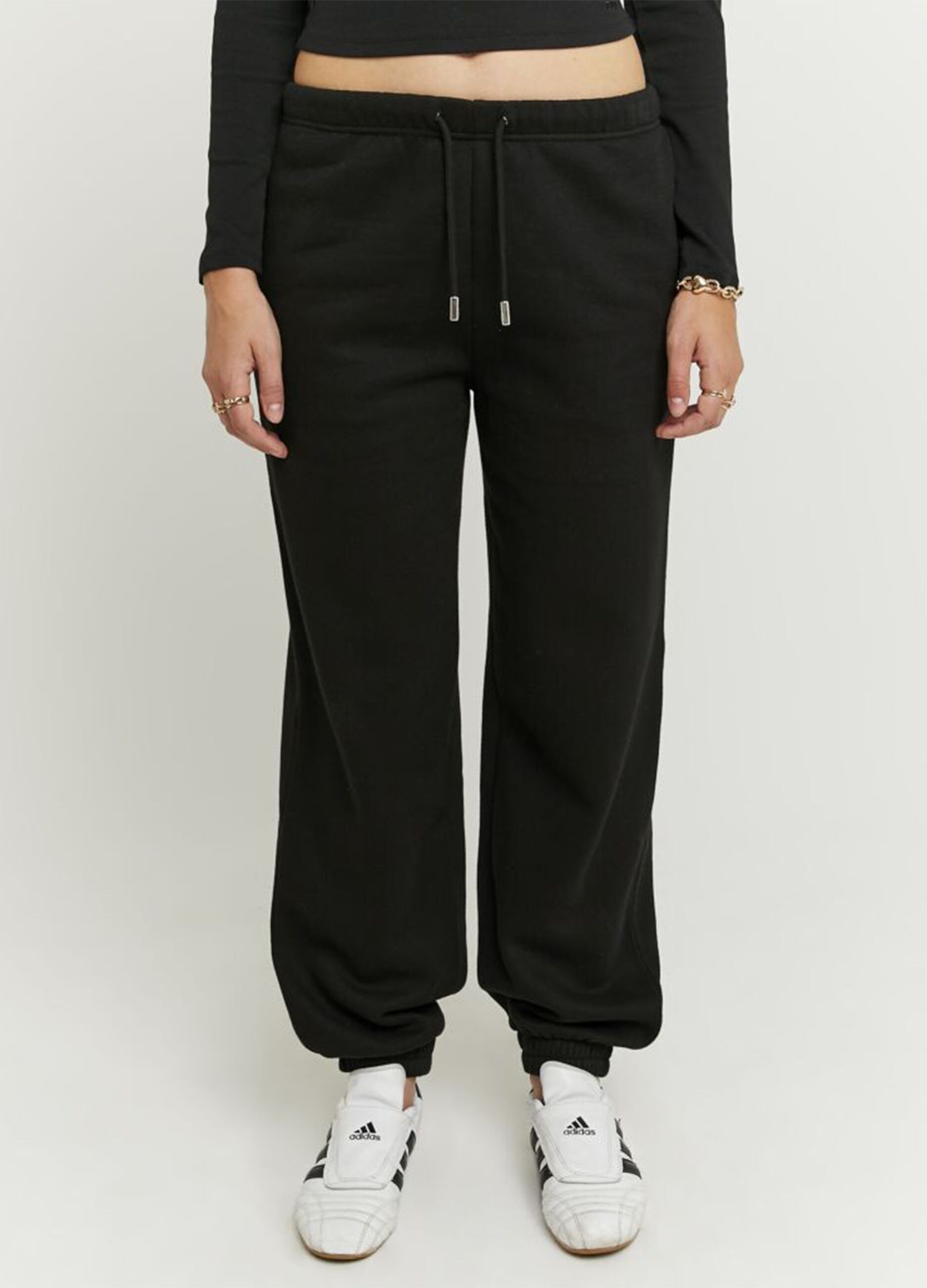 Regular fit black cotton blend jogger trousers