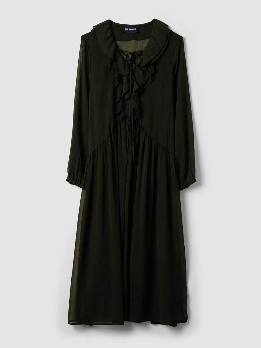 Black dress with deep V-neck and ruffles_0