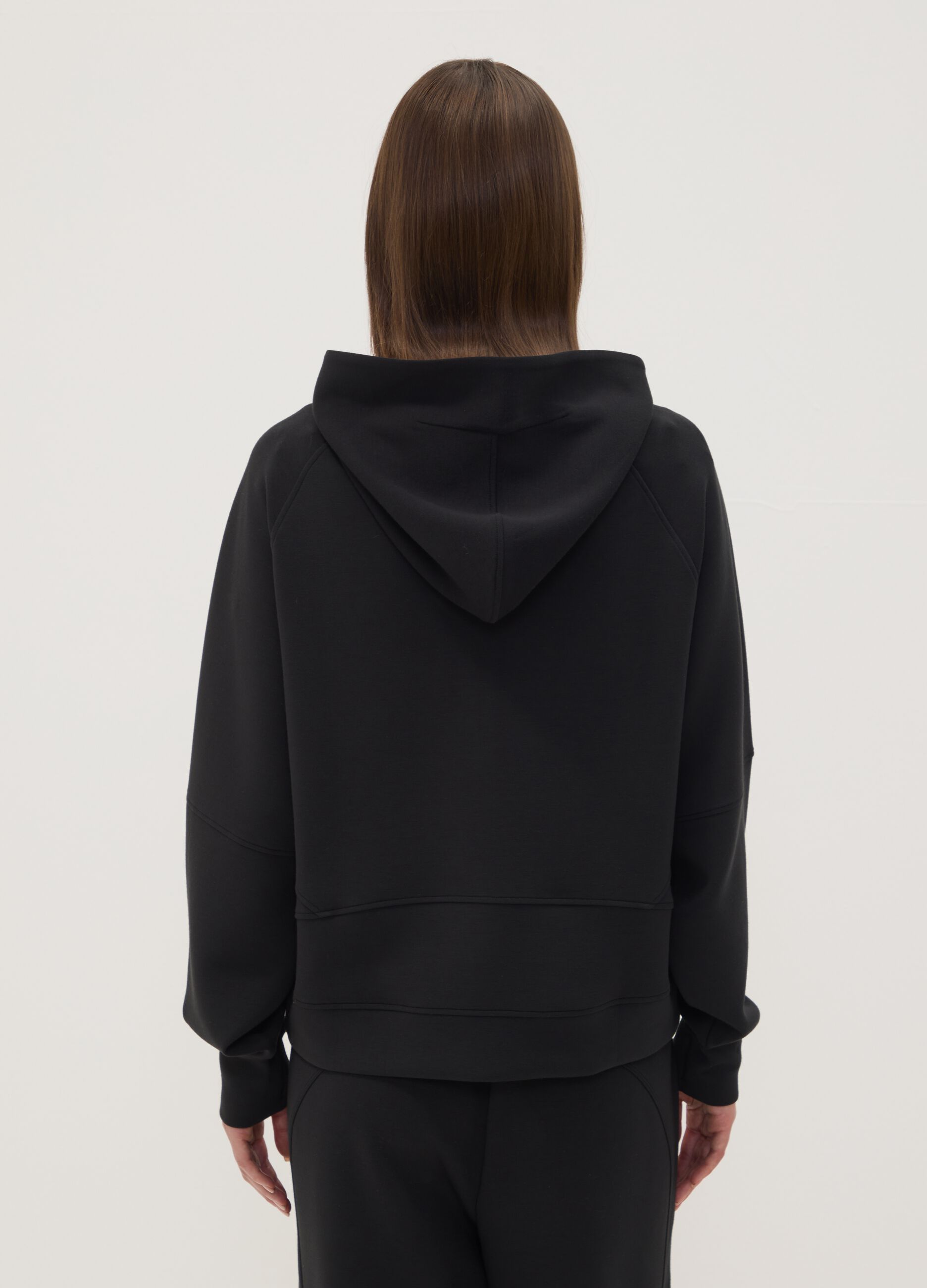 Black hooded sweatshirt in stretchy viscose jersey, regular fit