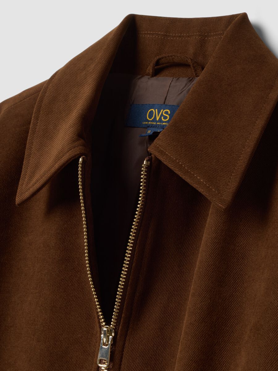 Brown stretch-fabric blazer with zip, oversized fit_5