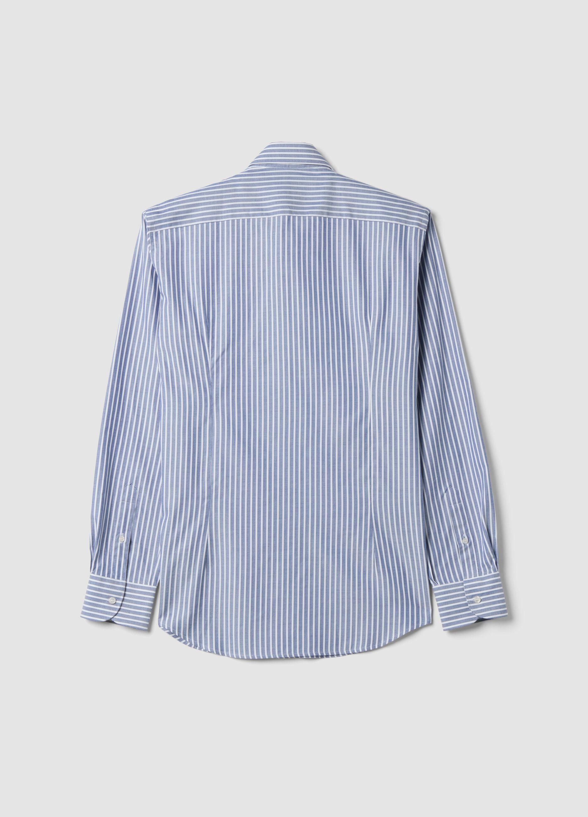 White pure cotton striped Oxford shirt, slim fit