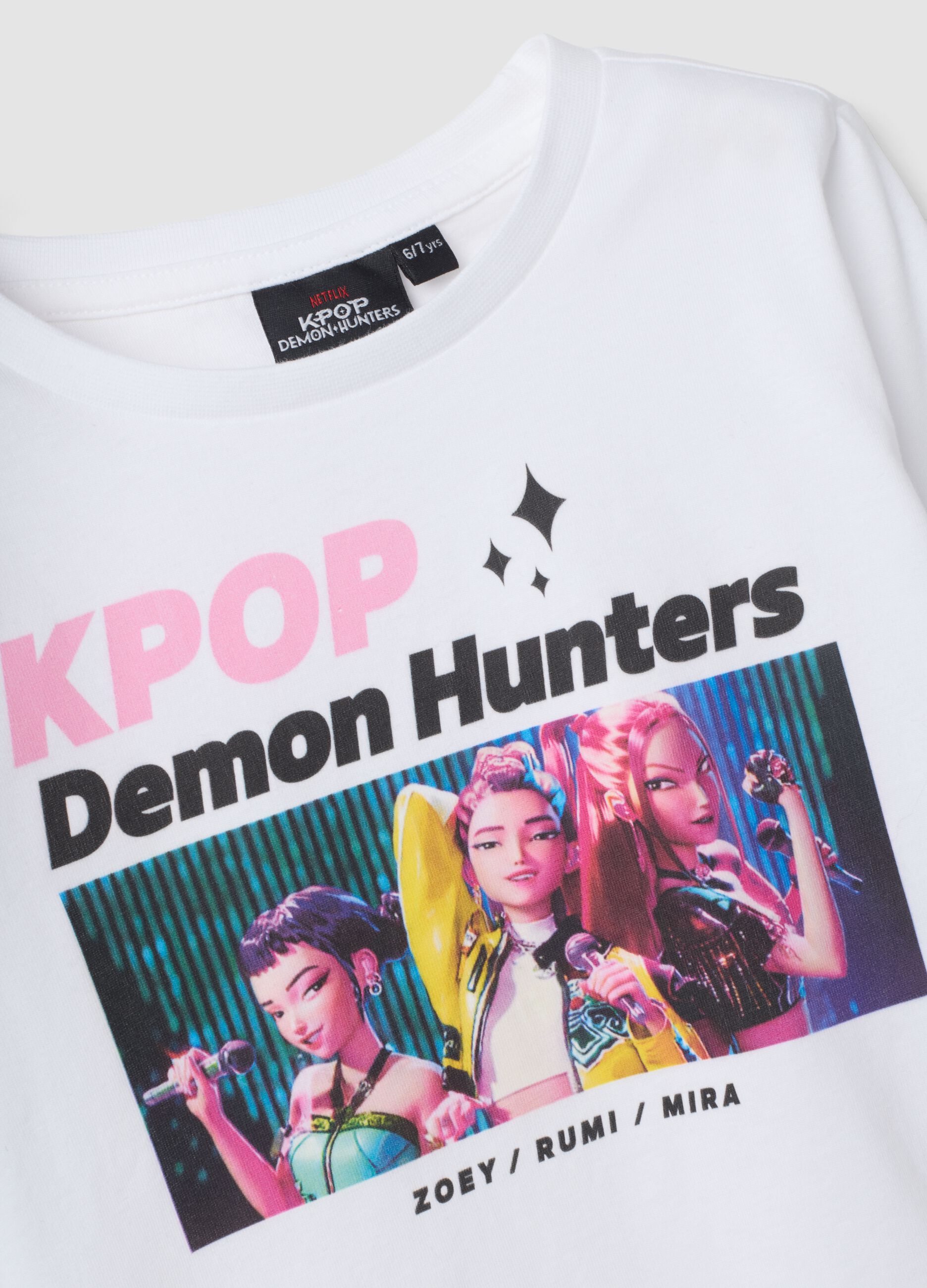 White pure cotton T-shirt with K-Pop Demon Hunters print, regular fit