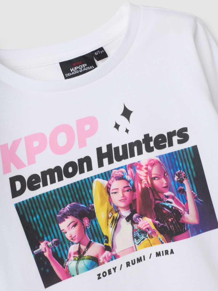 White pure cotton T-shirt with K-Pop Demon Hunters print, regular fit_2