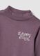 Purple organic cotton T-shirt with stand collar and animal print_3