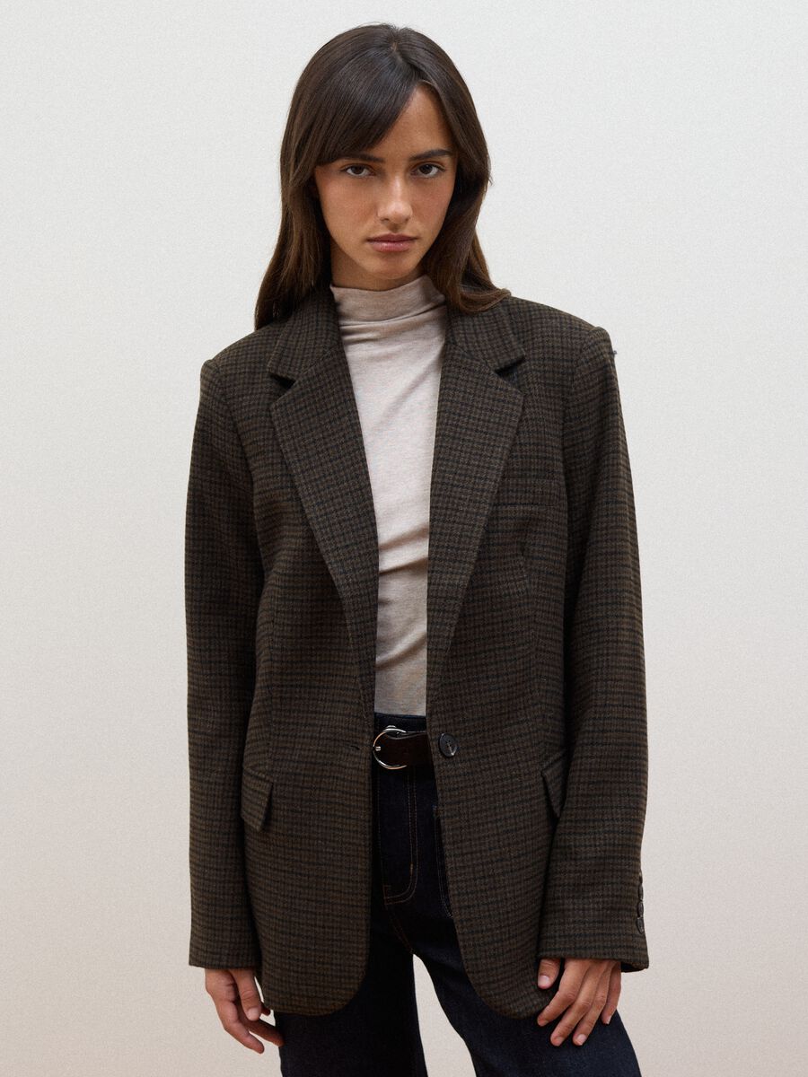 Brown wool-blend blazer with classic lapels_0