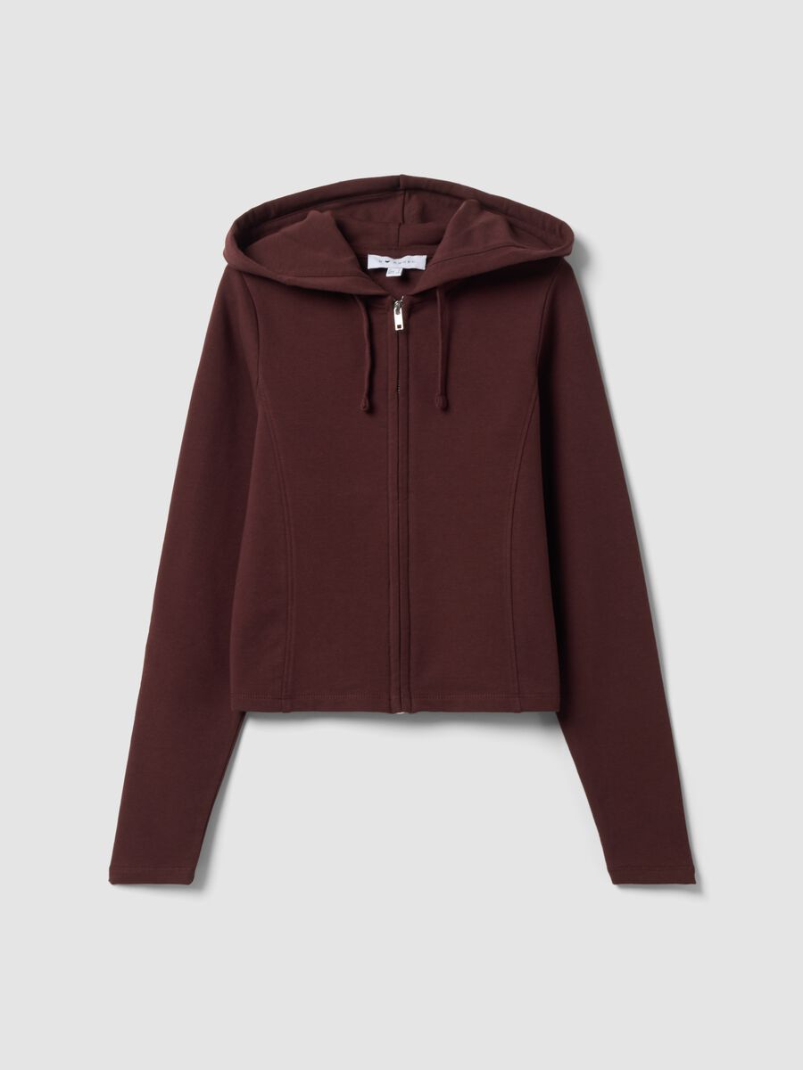 Brown full-zip hoodie in pure cotton with fitted cut_0