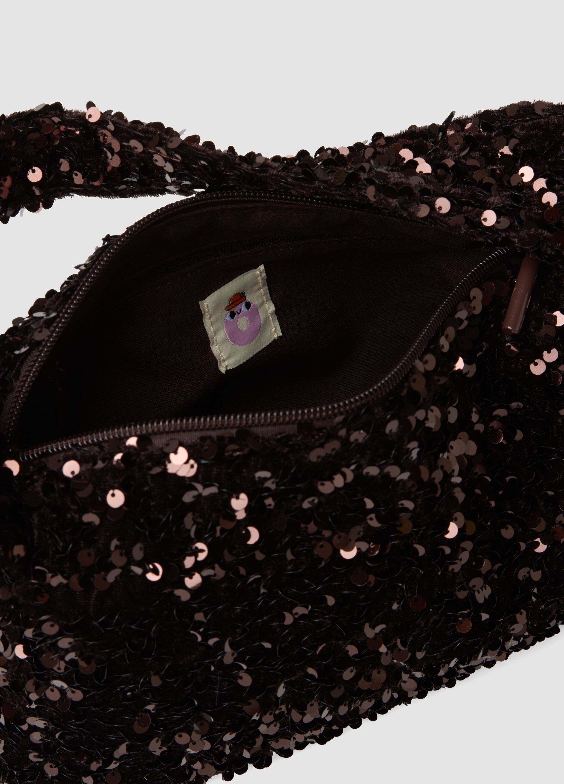 Borsa marrone scuro a spalla con paillettes