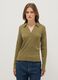 Green long-sleeve polo with V-neck in pure cotton regular fit_0