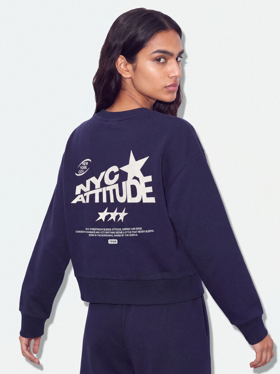 Blue cotton-blend crew-neck sweatshirt with print_1