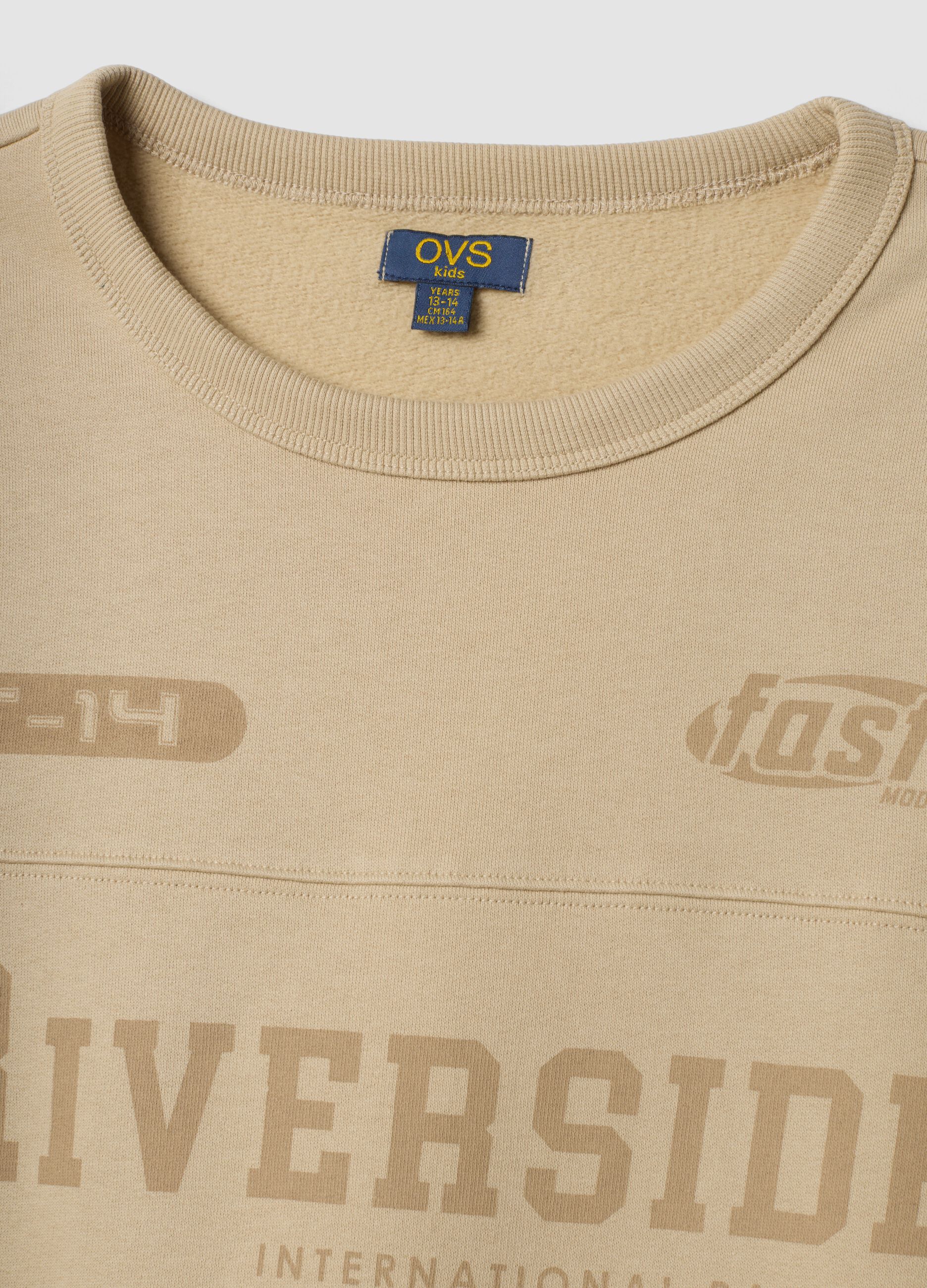 Beige organic cotton crew-neck sweatshirt