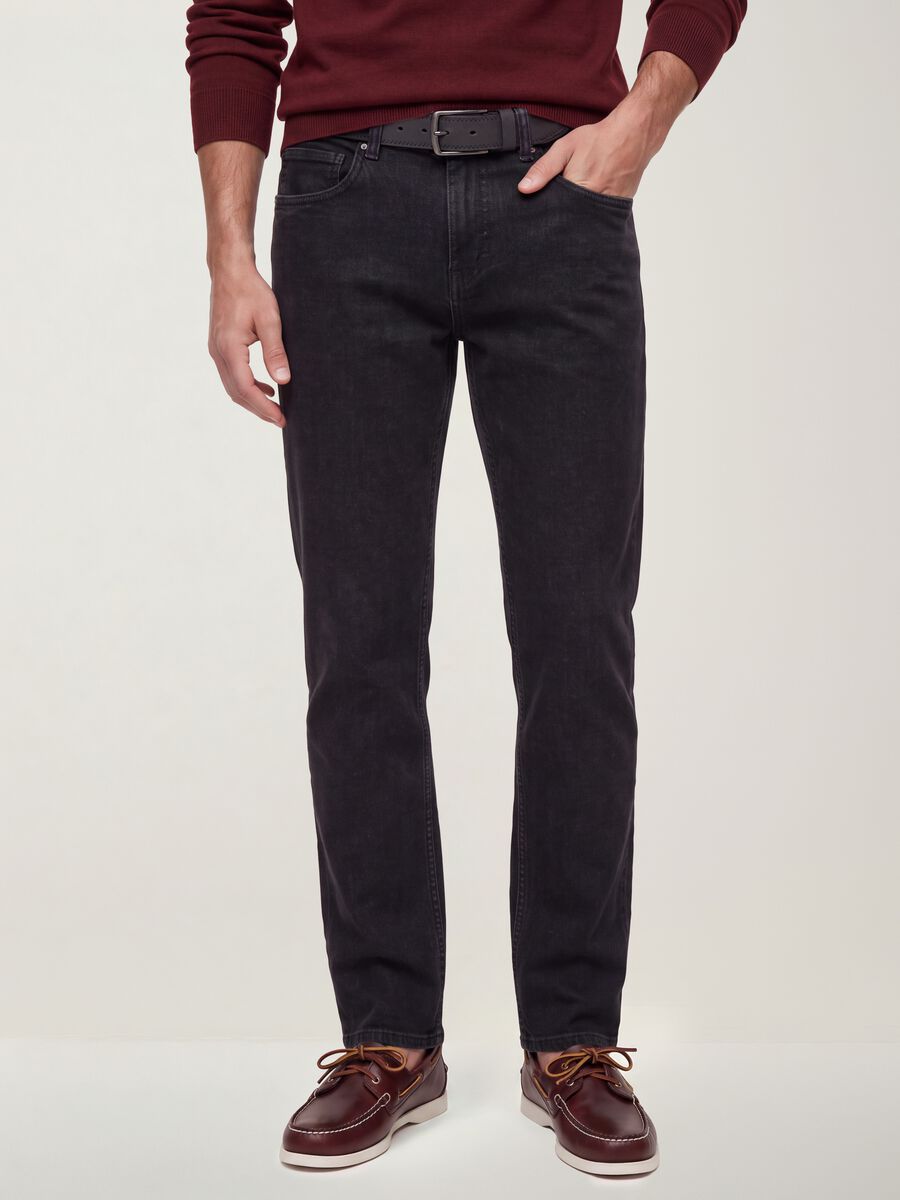 Black stretch-cotton denim jeans, regular fit_1