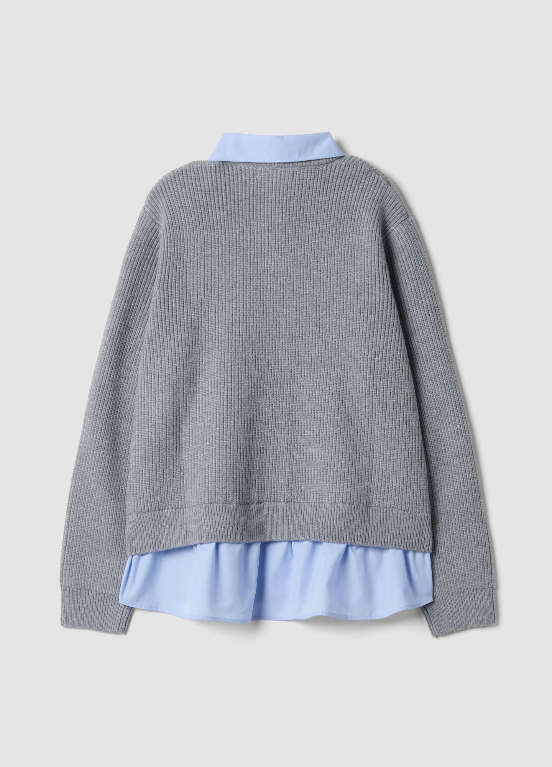 Cardigan grigio con colletto regular fit a coste effetto doppio strato