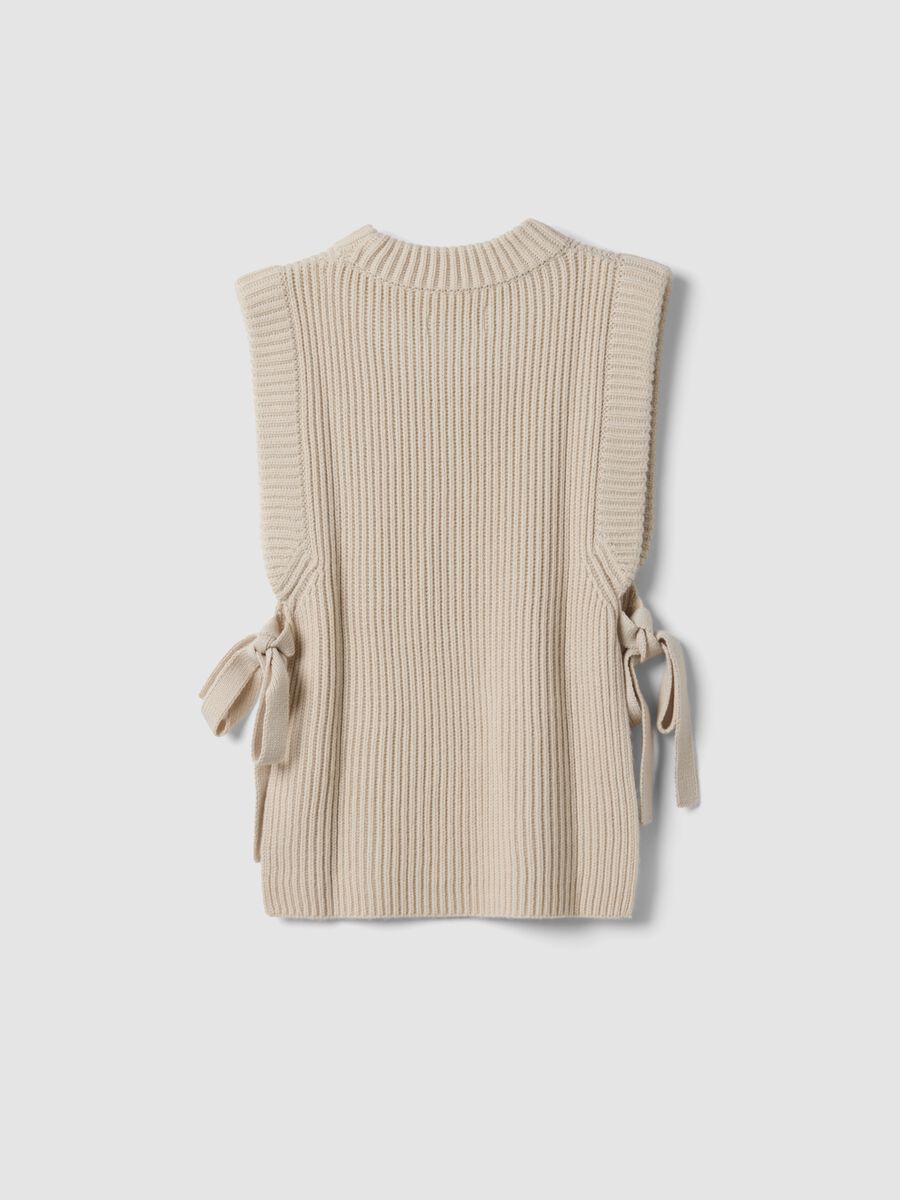 Beige ribbed wool-blend gilet with side ties, regular fit_2