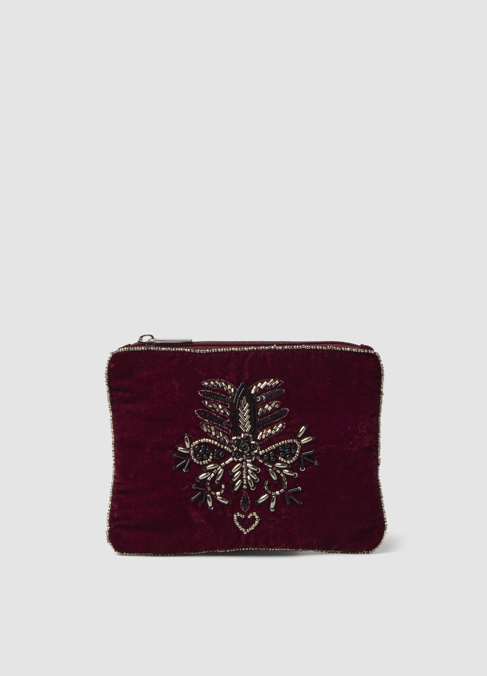 Pochette rossa con ricami di perline e zip