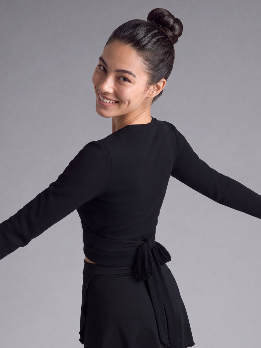 Black ribbed stretch-cotton wrap top ALTAVIA STUDIO_1