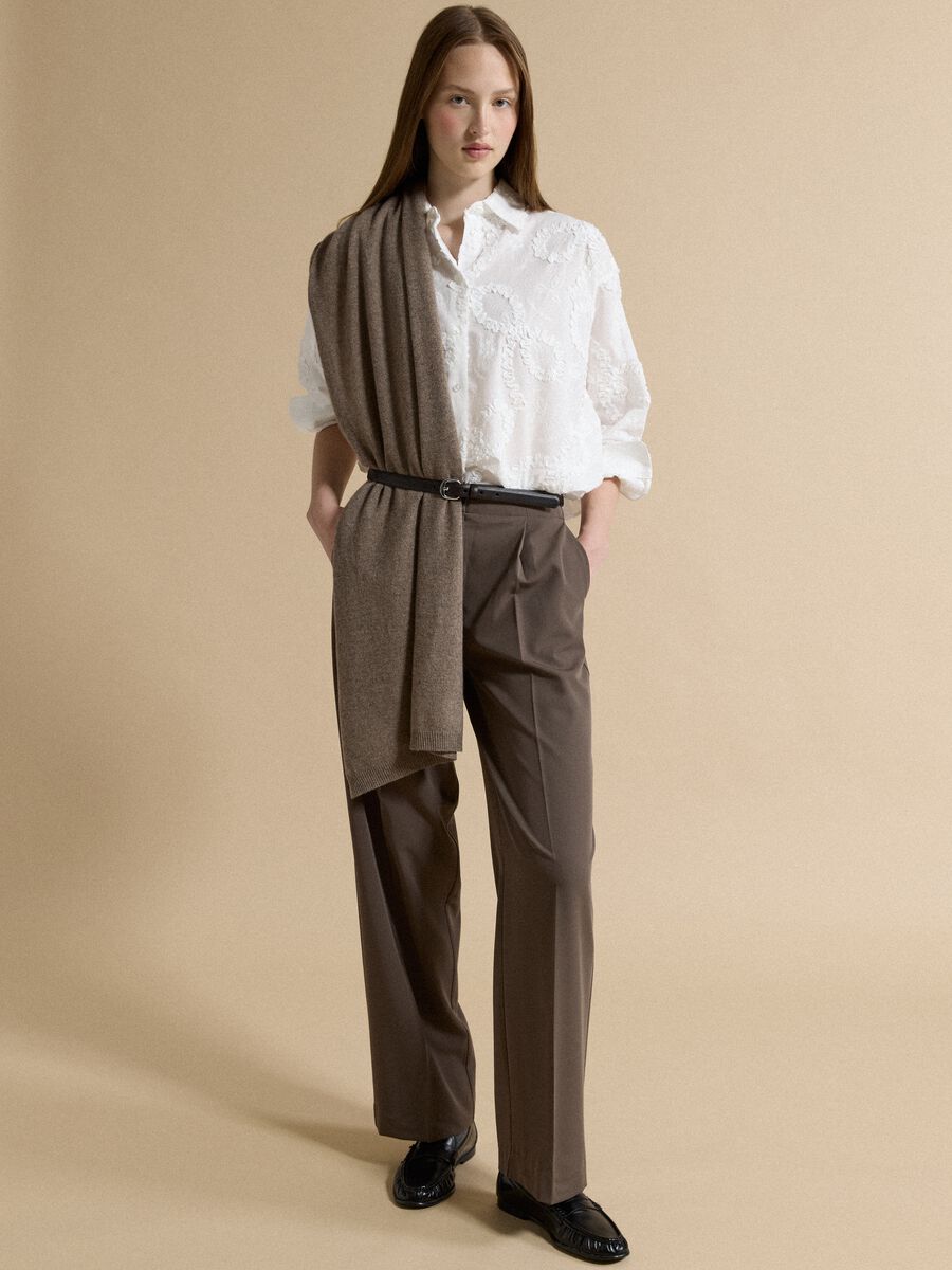 Brown formal stretch-viscose regular-fit trousers_0