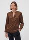 Camicia marrone in tessuto elasticizzato con collo coreano_0