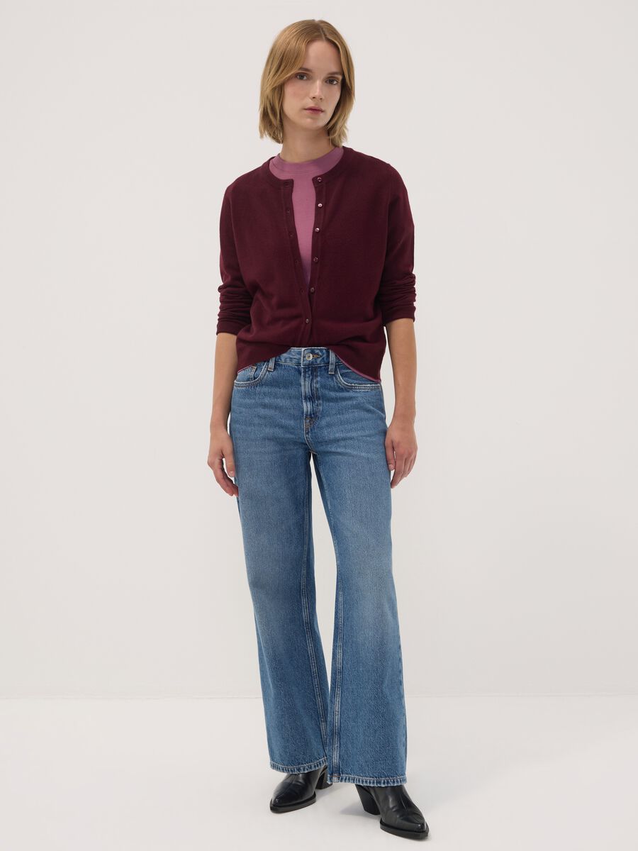 Purple crew-neck regular-fit cardigan with buttons_1